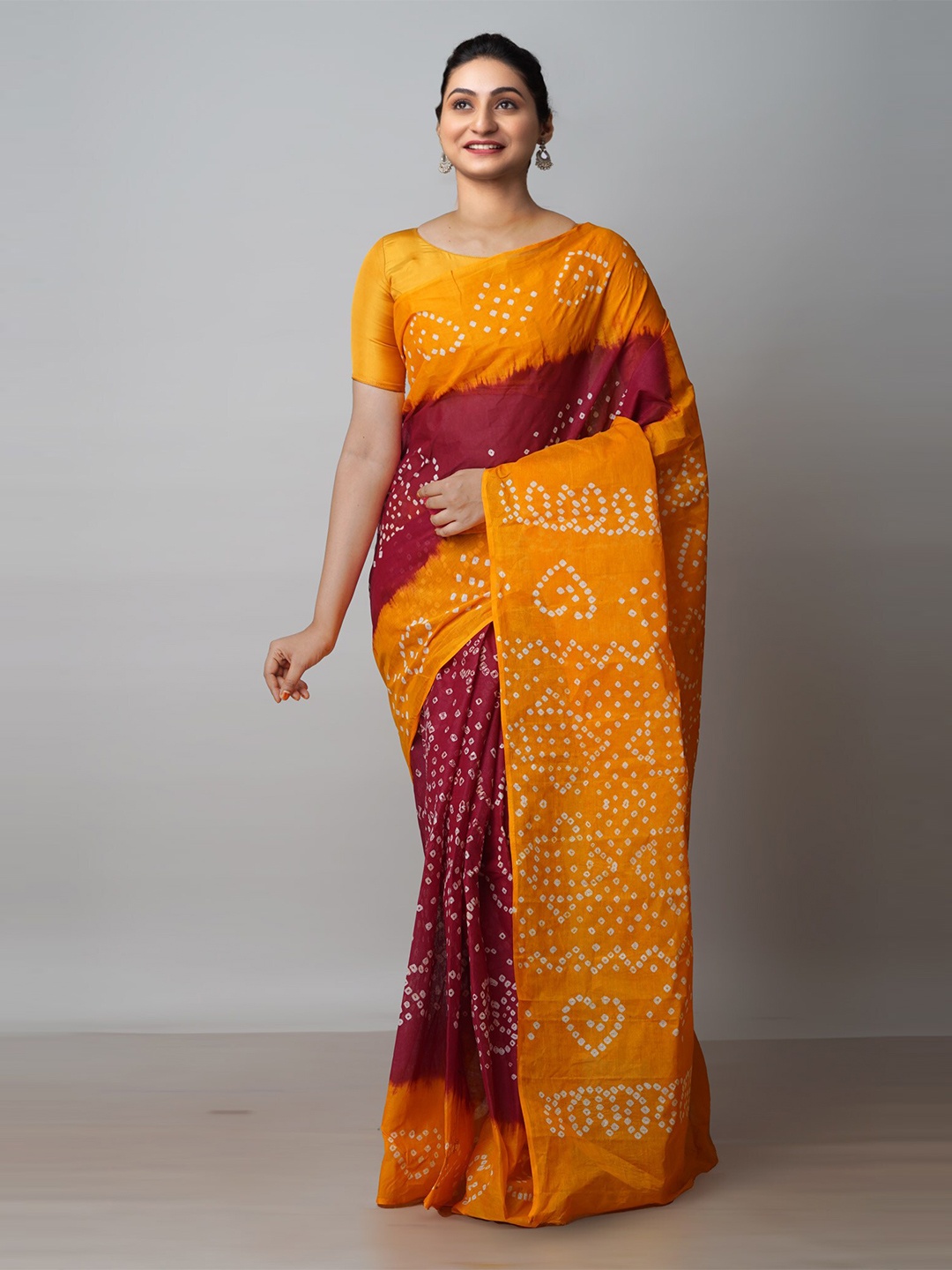 

Unnati Silks Bandhani Pure Cotton Saree, Maroon