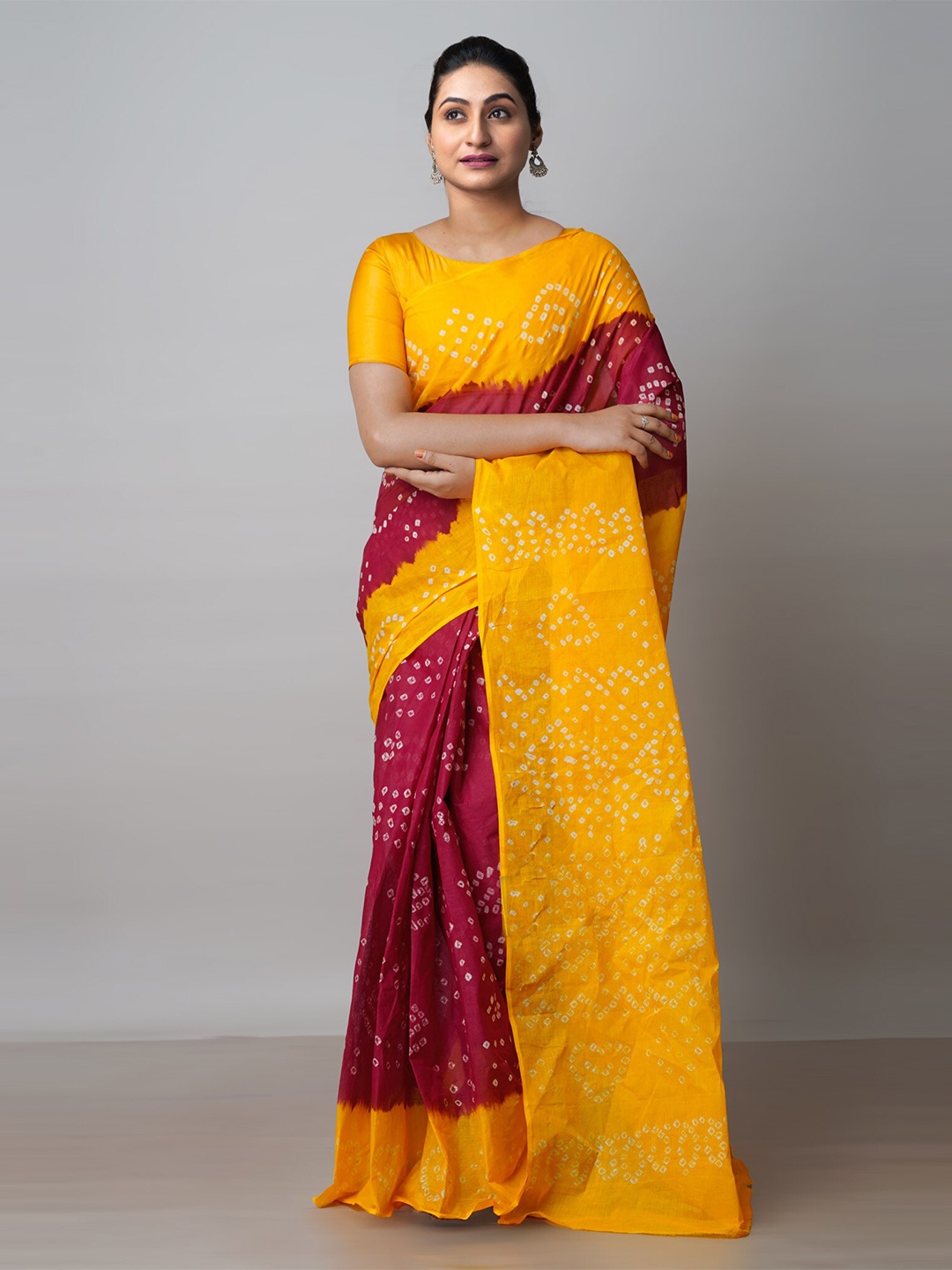 

Unnati Silks Bandhani Pure Cotton Saree, Maroon