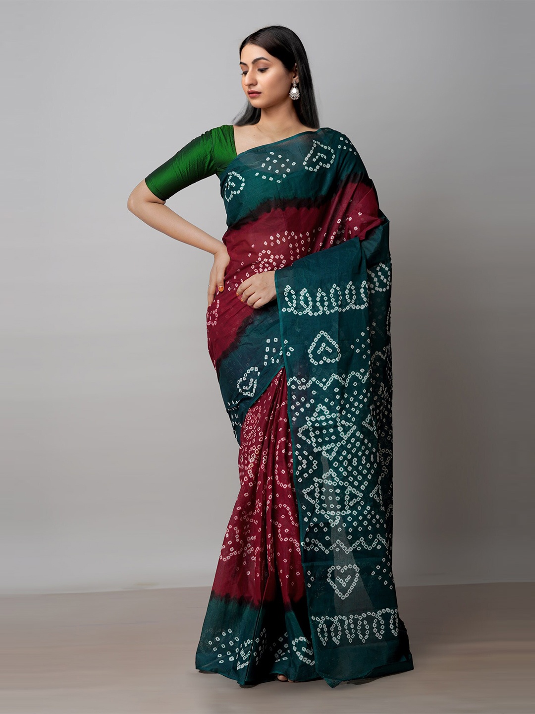 

Unnati Silks Bandhani Pure Cotton Saree, Maroon