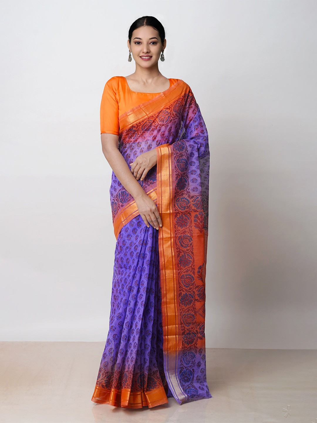 

Unnati Silks Ethnic Motifs Zari Pure Cotton Kota Saree, Blue