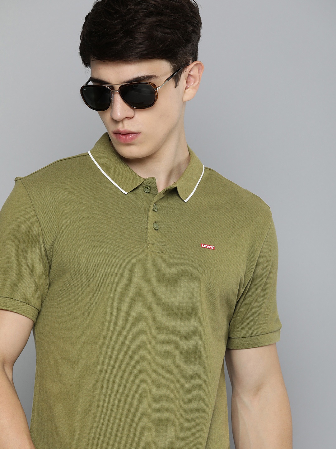 

Levis Polo Collar Pure Cotton T-shirt, Olive