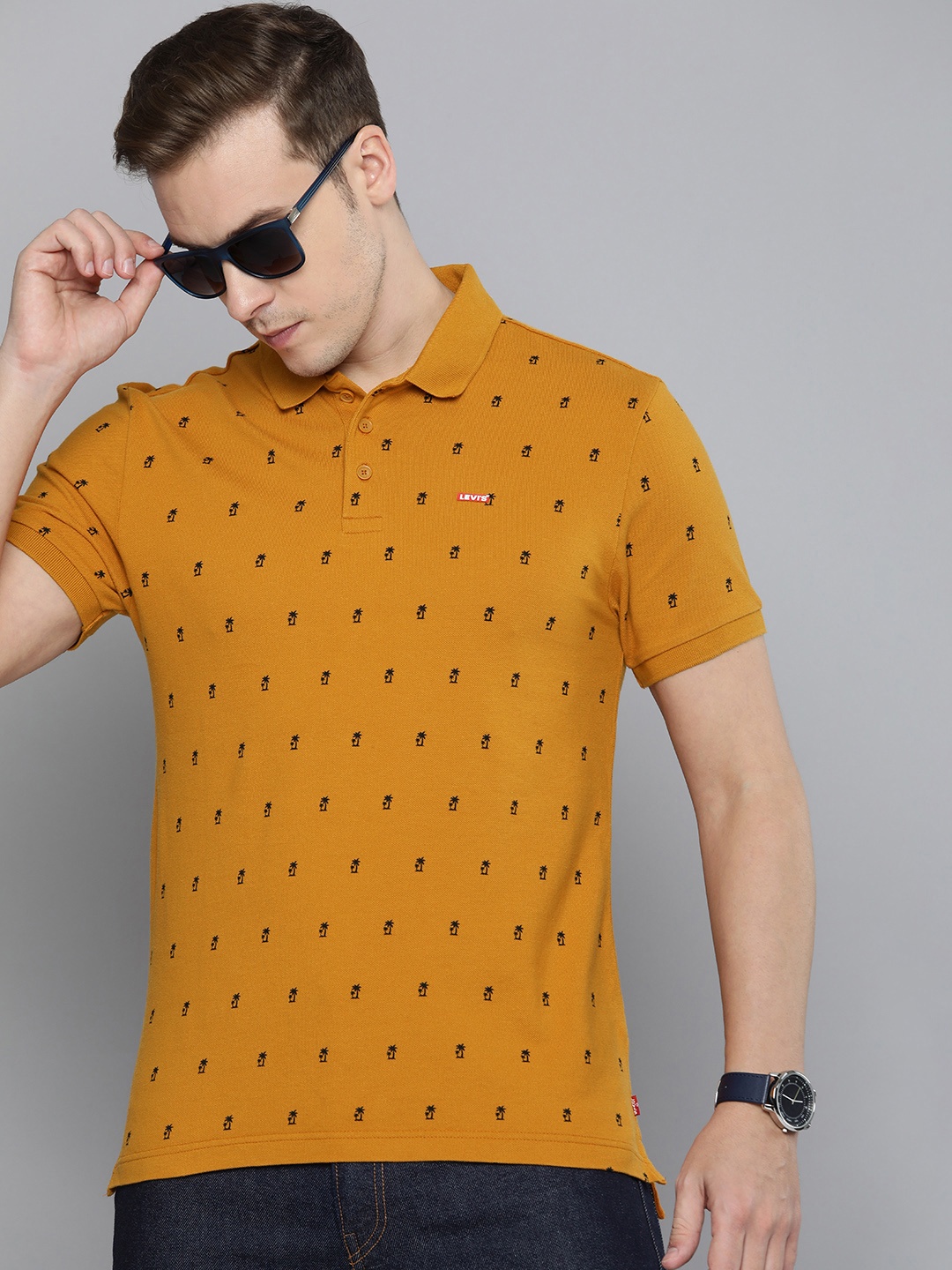 

Levis Printed Polo Collar Tropical Pure Cotton T-shirt, Mustard