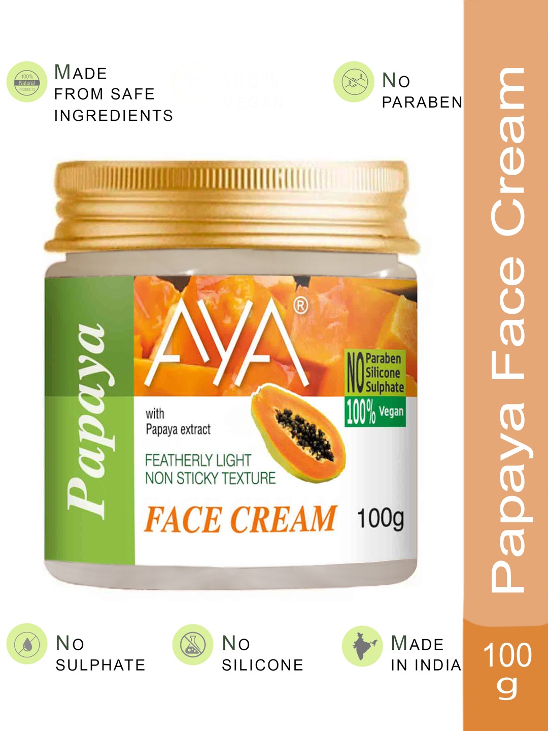 

AYA Paraben-Free & Silicone-Free Papaya Face Cream - 100 g, Orange