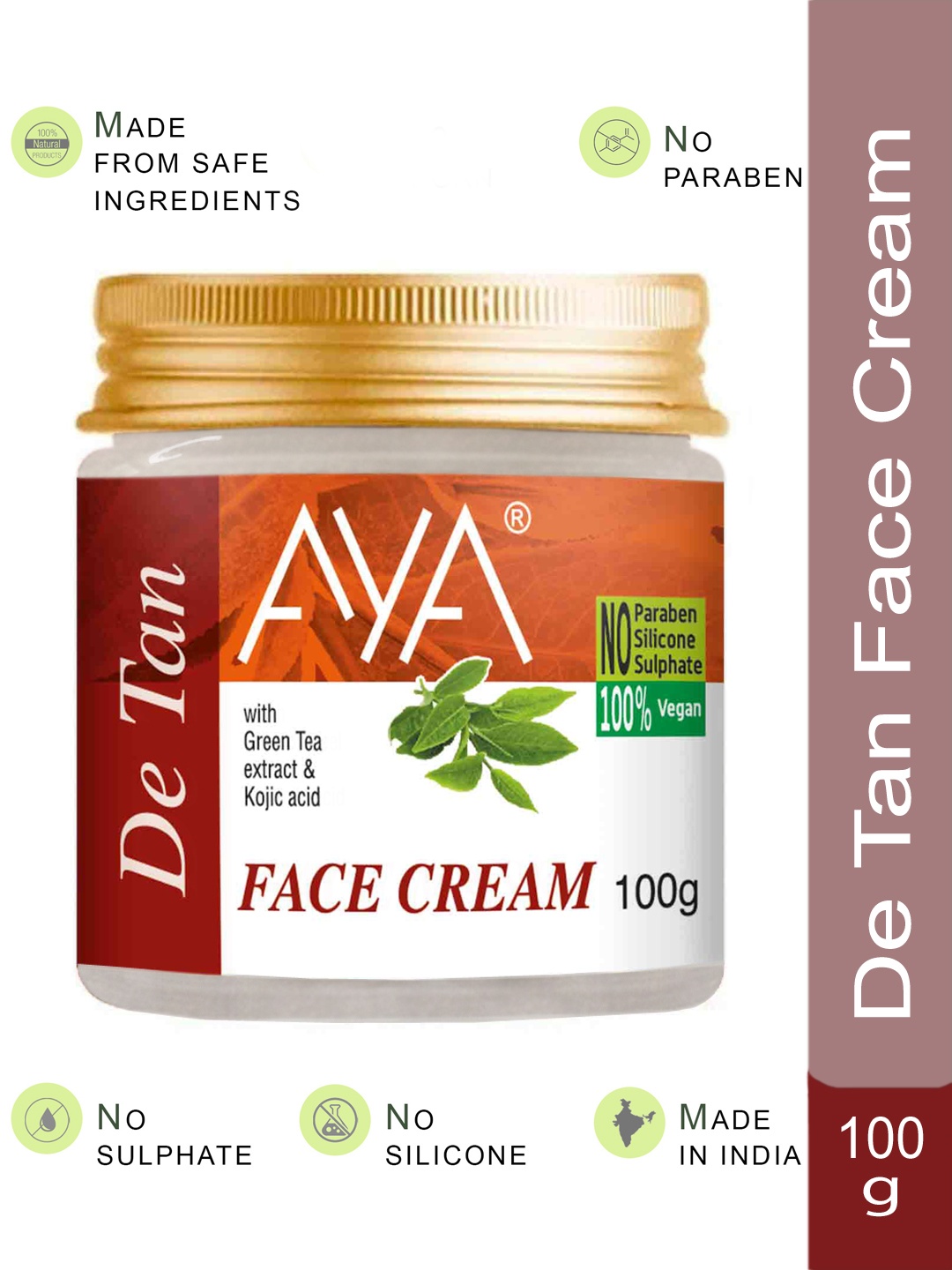 

AYA De-Tan Face Cream With Green Tea Extract & Kojic Acid - 100g, Red