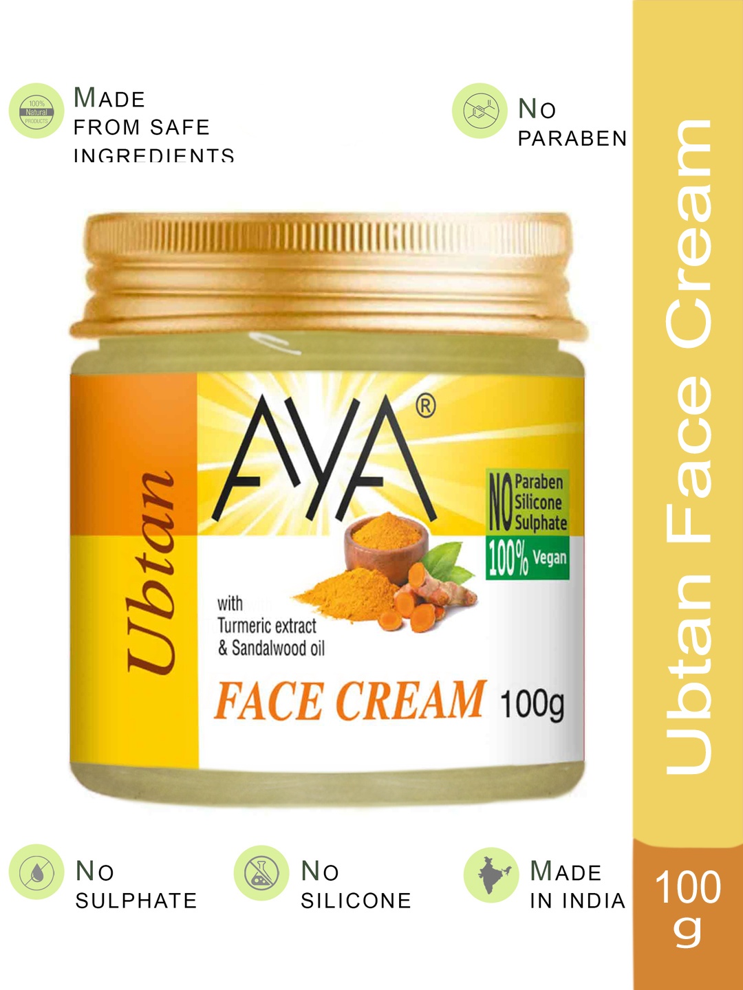 

AYA Paraben-Free & Silicone-Free Ubtan Face Cream with Turmeric Extract - 100g, Yellow