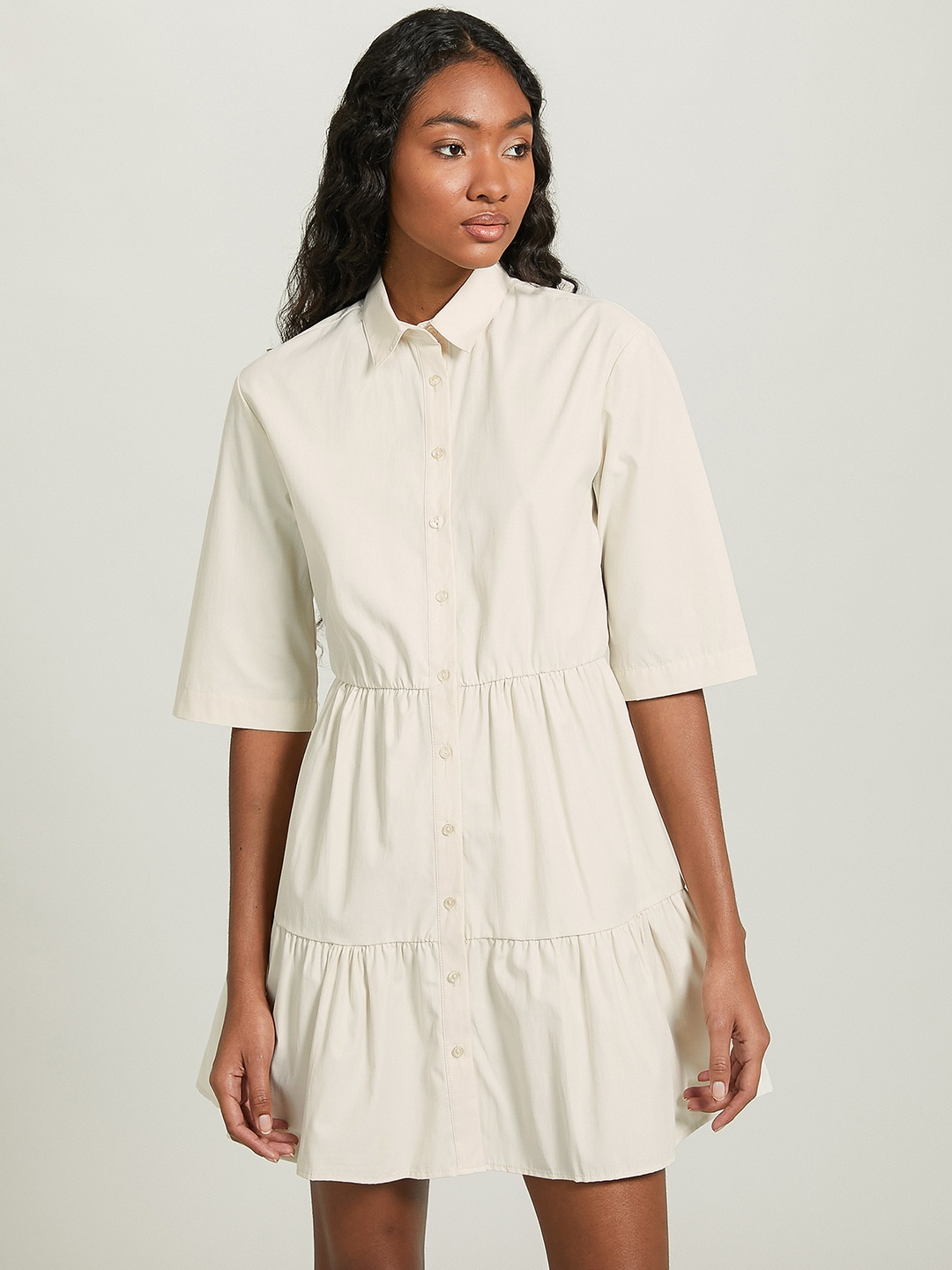 

ALCOTT Tiered Mini Shirt Dress, Off white