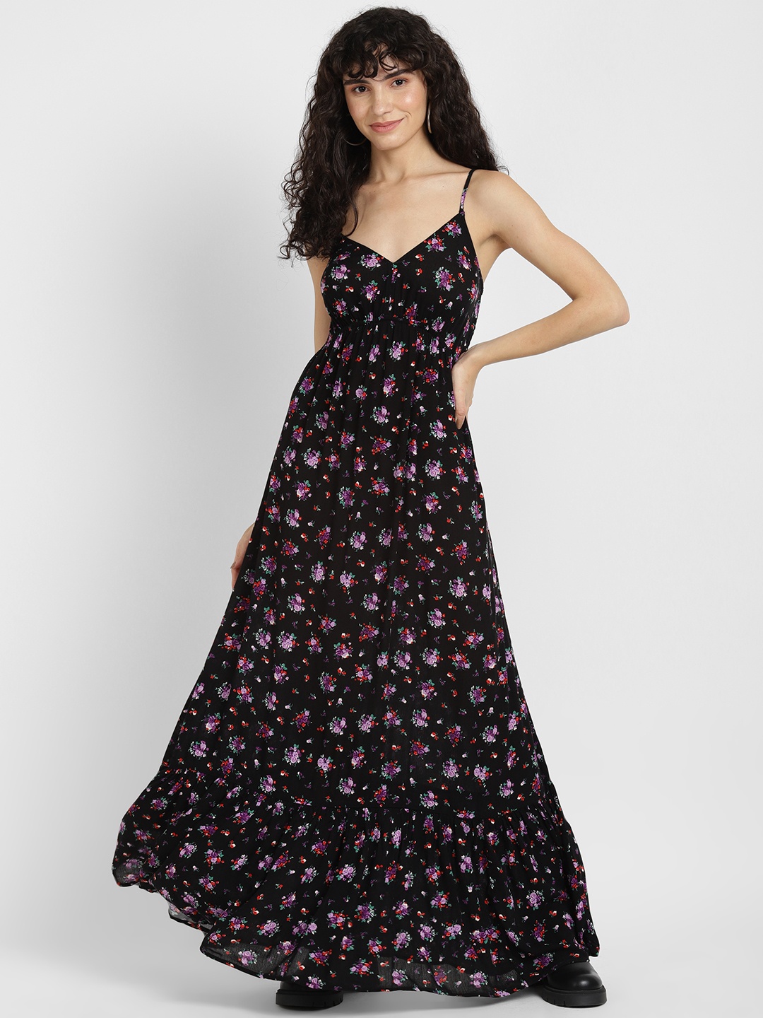 

ALCOTT Floral Print Fit & Flare Maxi Dress, Black