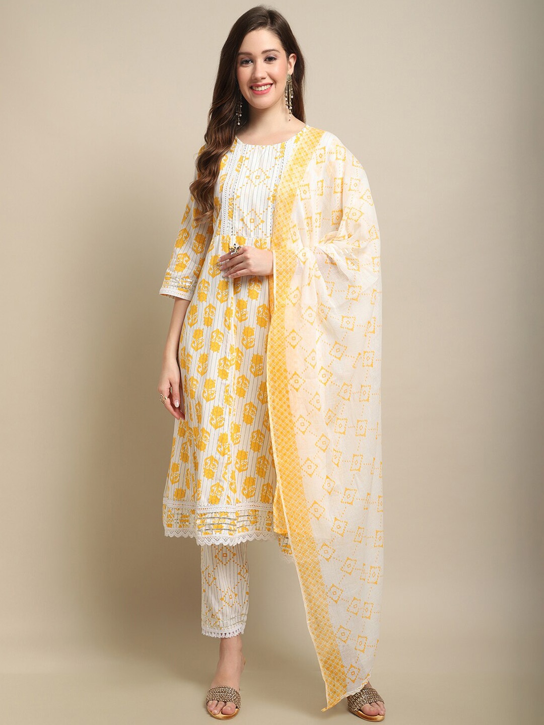 

Sangria Yellow Ethnic Motifs Printed Kurta With Trouser & Dupatta