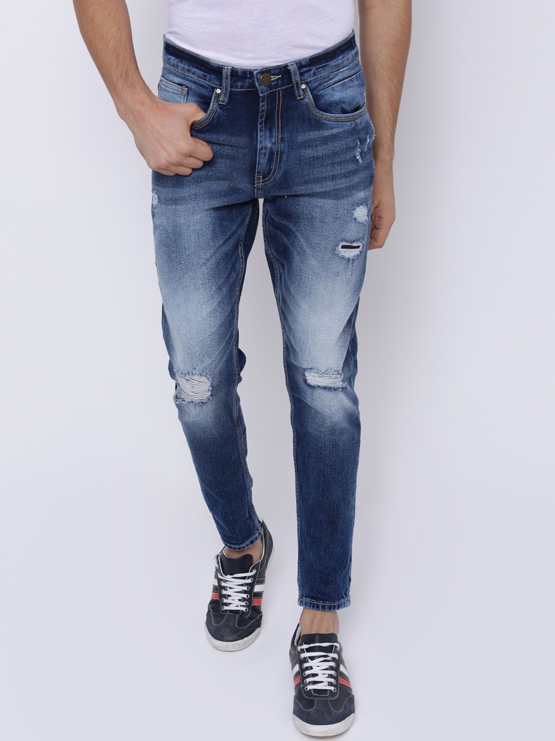 

LOCOMOTIVE Men Blue Tapered Fit Mid-Rise Highly Distressed Stretchable Jeans