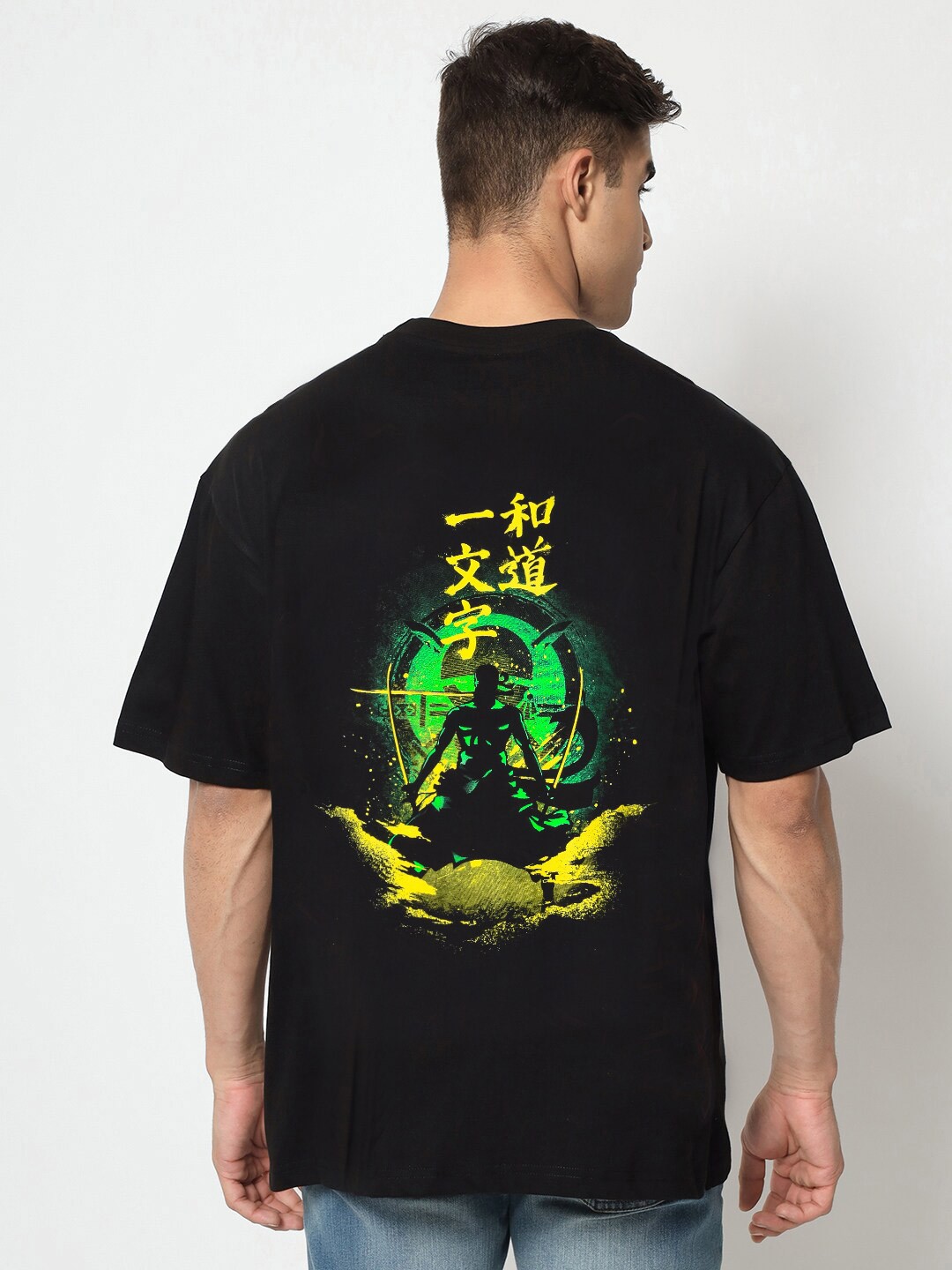 

COMICSENSE Men Anime Printed One Piece Cotton Oversized T-shirt, Black