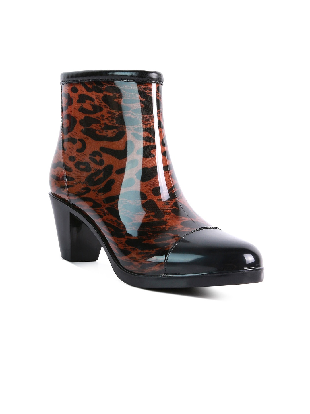 

London Rag Women Printed Block Heeled Rain Boots, Brown