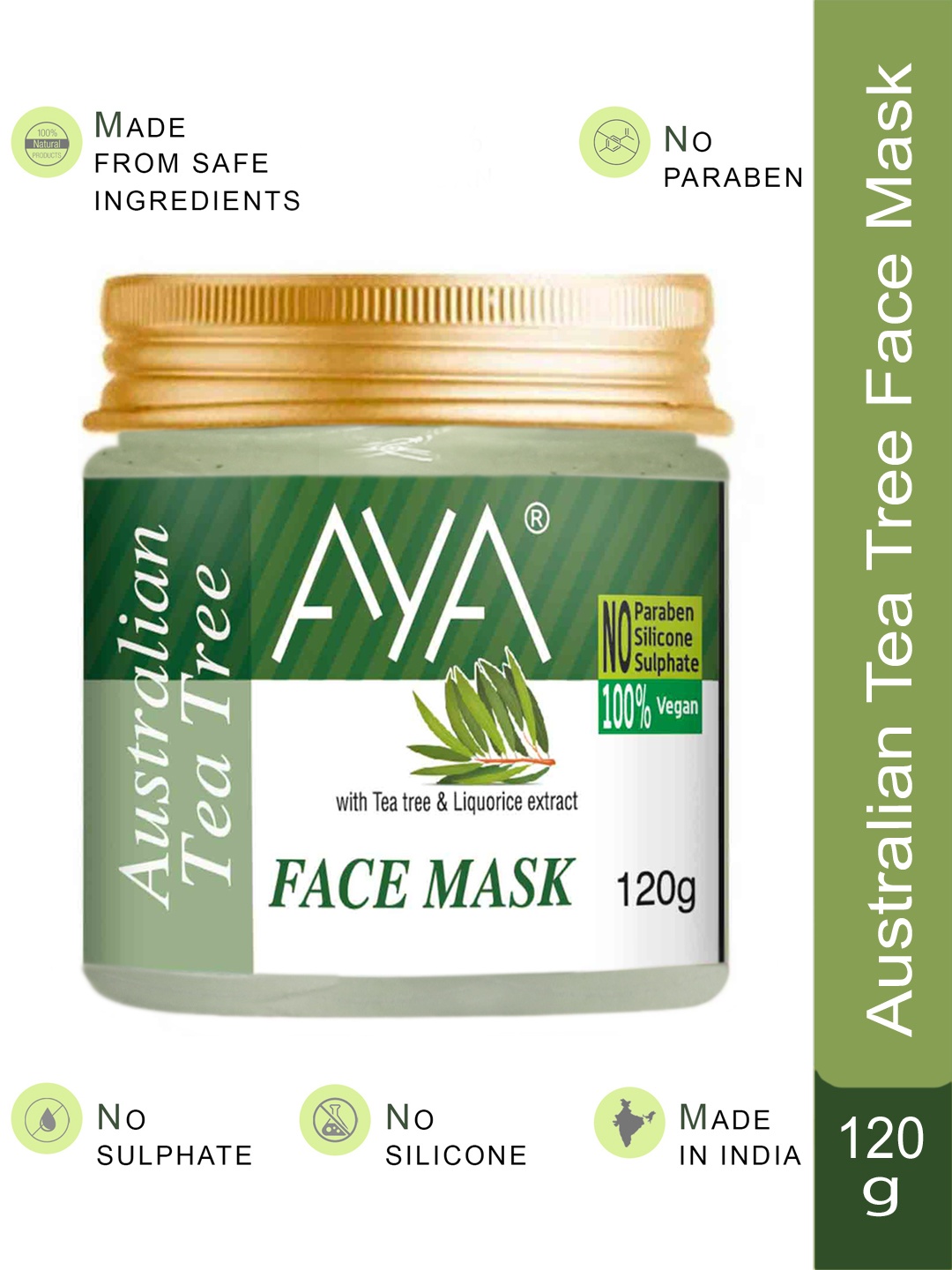

AYA Australian Tea Tree Face Mask With Tea Tree & Liquorice Extract - 120g, Green