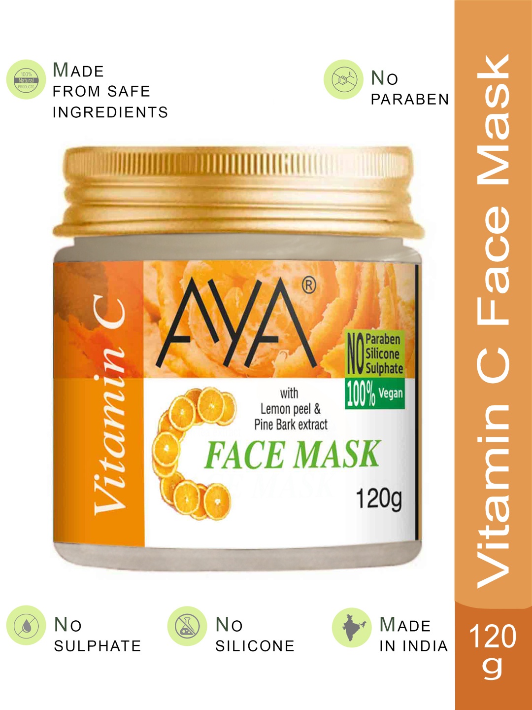 

AYA Paraben-Free & Silicone-Free Vitamin C Face Mask with Lemon Peel - 120 g, Orange