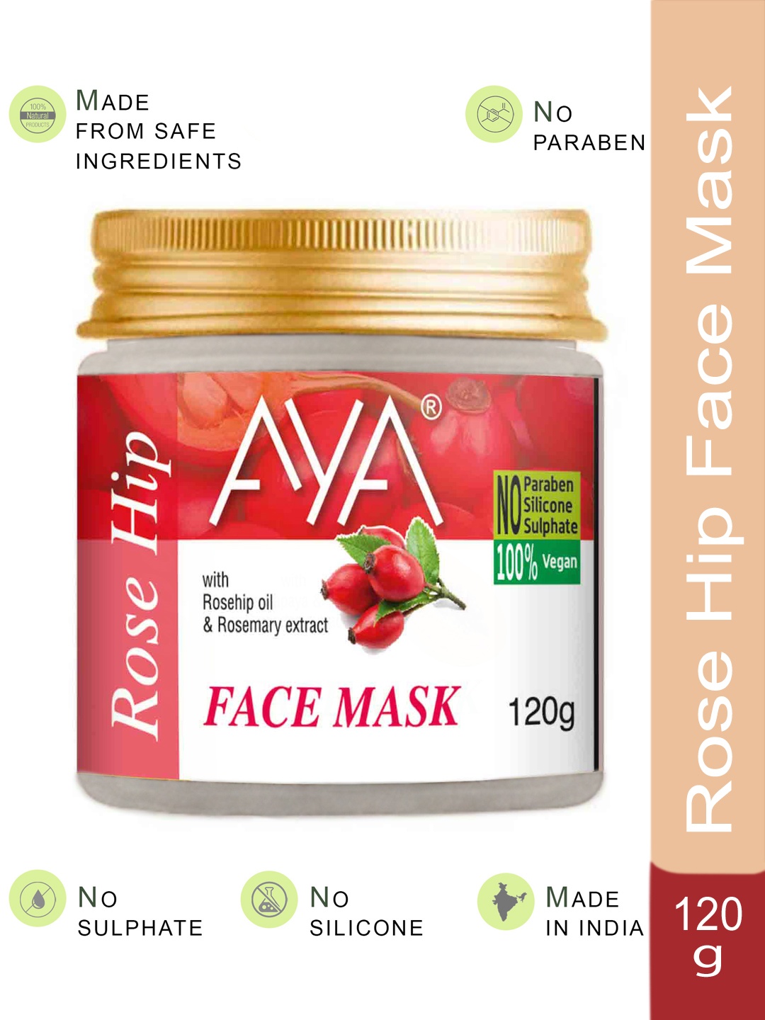 

AYA Paraben-Free & Silicone-Free Rosehip Face Mask with Rosehip Oil - 120 g, Red