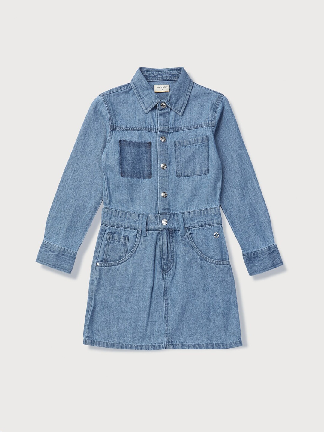 

Gini and Jony Girls Solid Shirt Collar Full Sleeve A-Line Dress, Blue