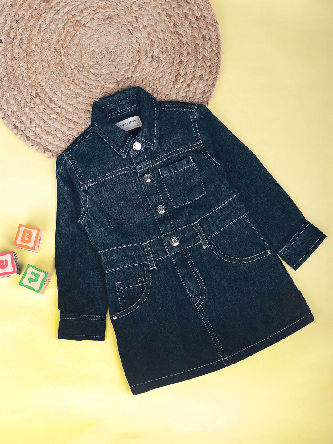 

Gini and Jony Shirt Collar A-Line Dress, Navy blue