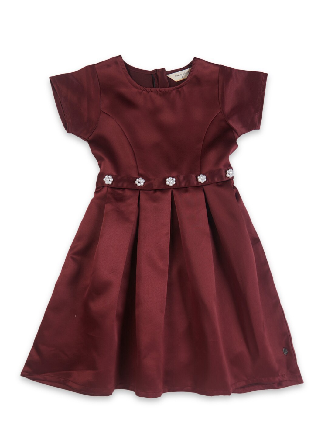 

Gini and Jony Girls Embellished Detailed Silk Fit & Flare Dress, Maroon