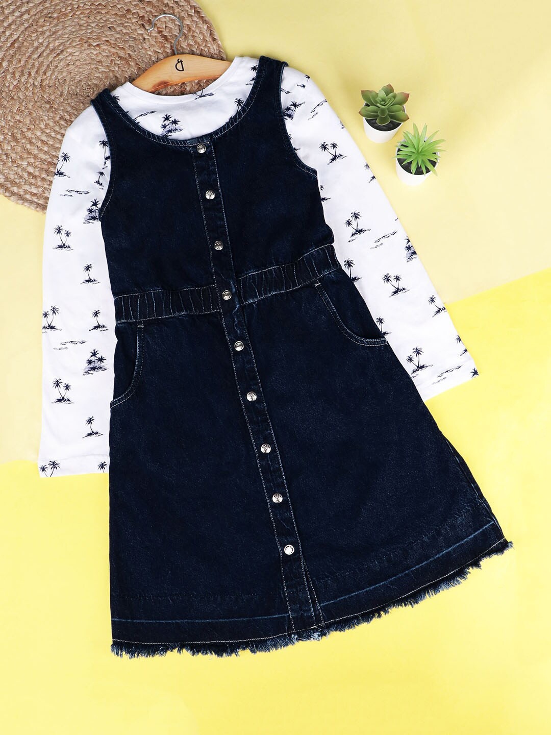 

Gini and Jony Girls Denim Full Sleeve Pinafore Dress, Navy blue