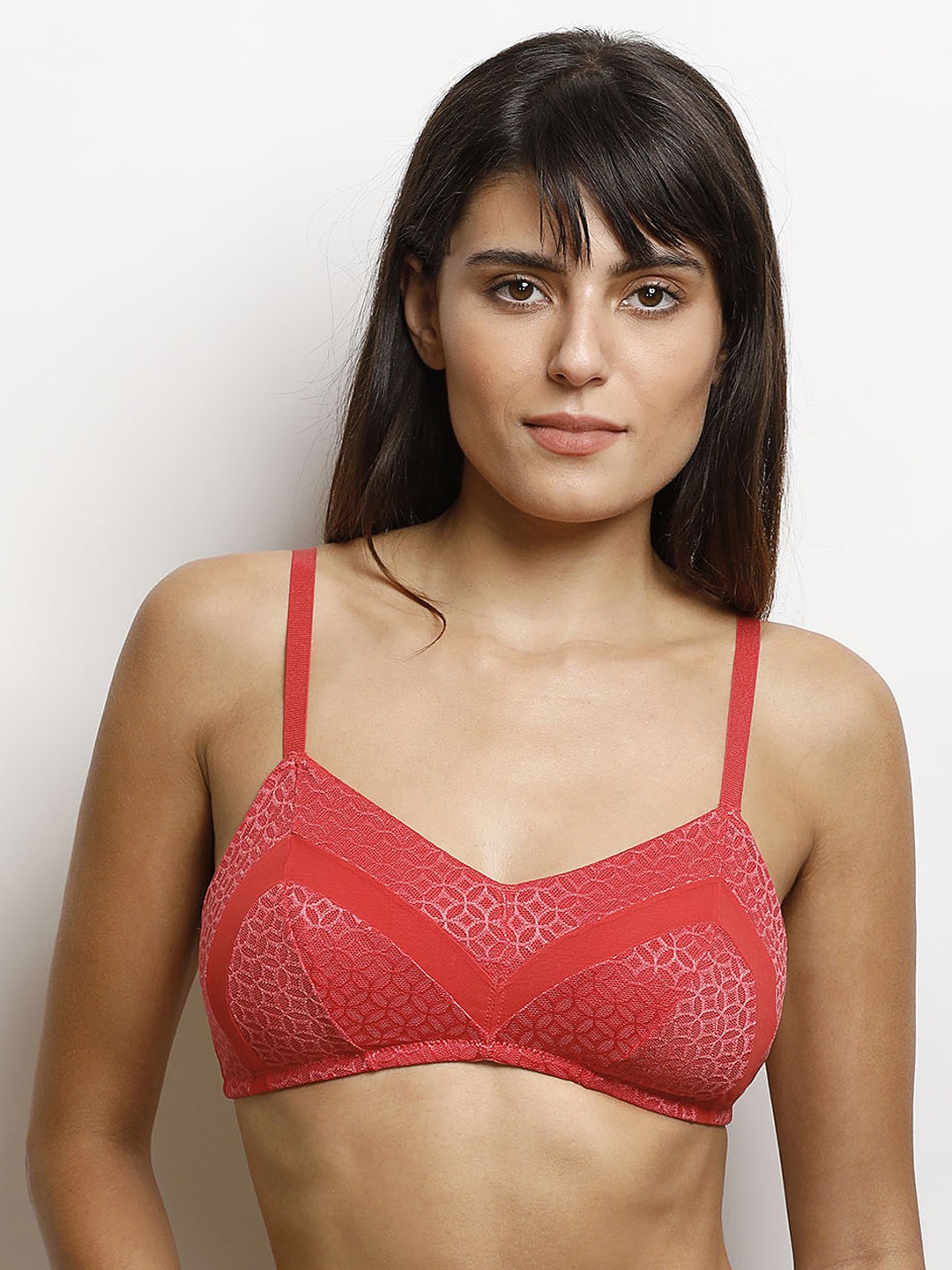 

Zivame Red Geometric Everyday Bra - Medium Coverage