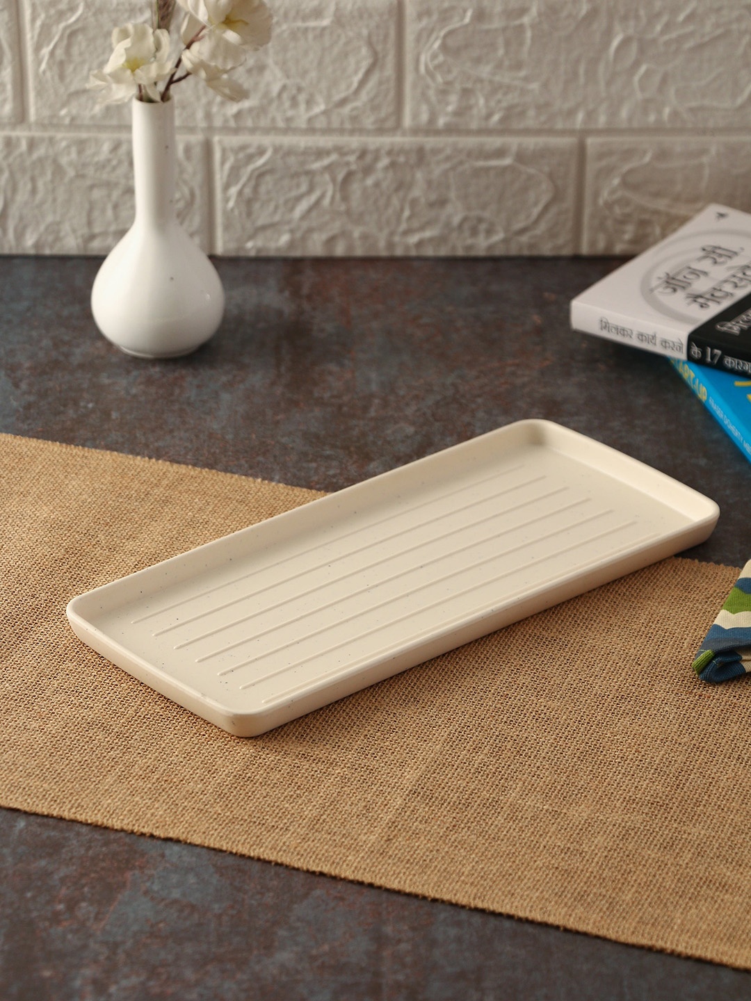 

LIVING ROOTS Off-White Rectangular Melamine Serving Platter