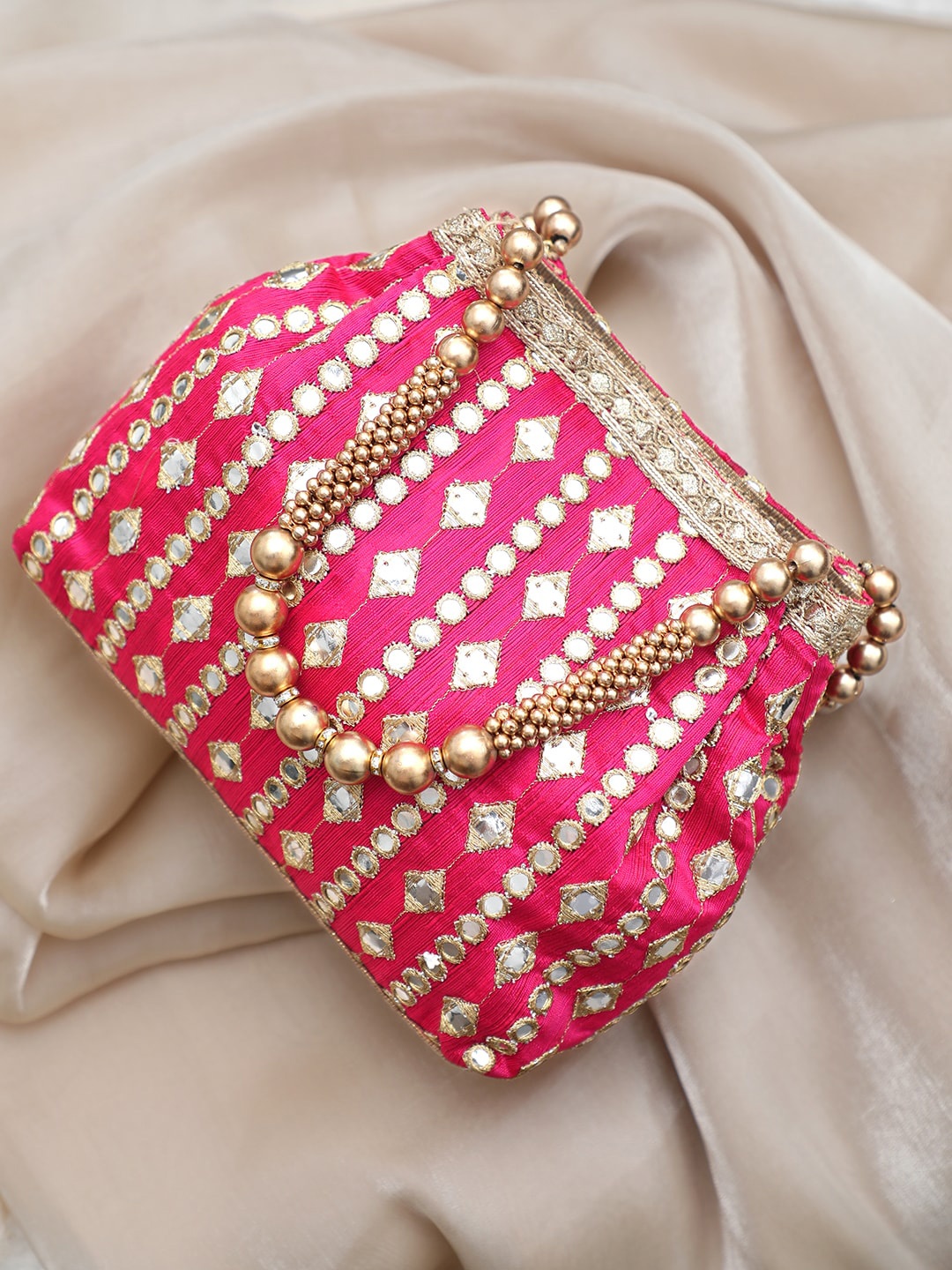 

Rubans Embellished Shoulder Strap Potli Bag, Pink