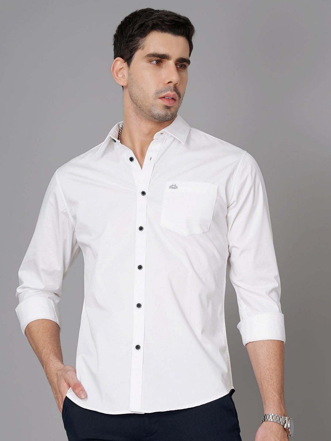 

British Club Smart Slim Fit Cotton Casual Shirt, White