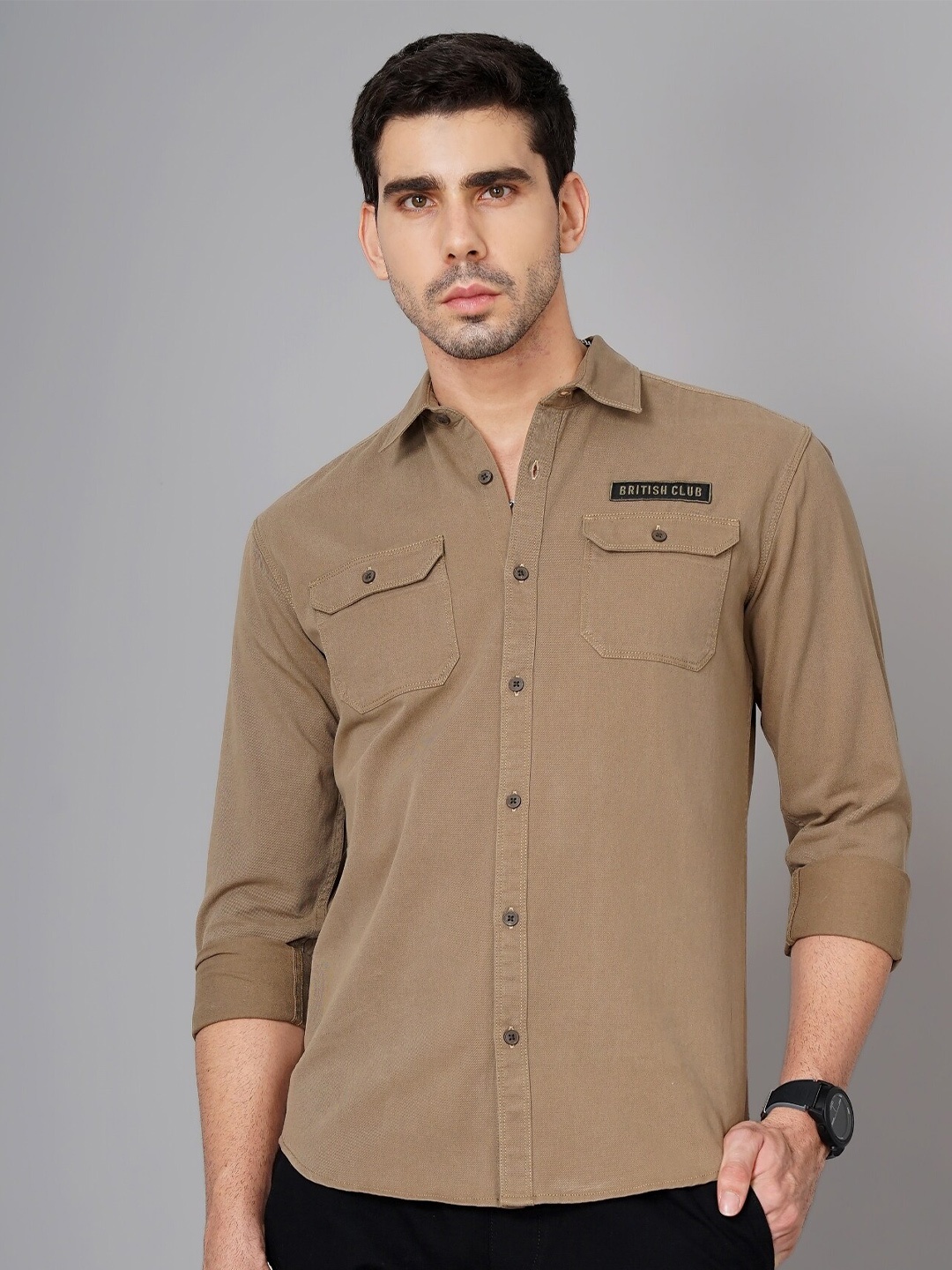 

British Club Smart Slim Fit Cotton Casual Shirt, Brown