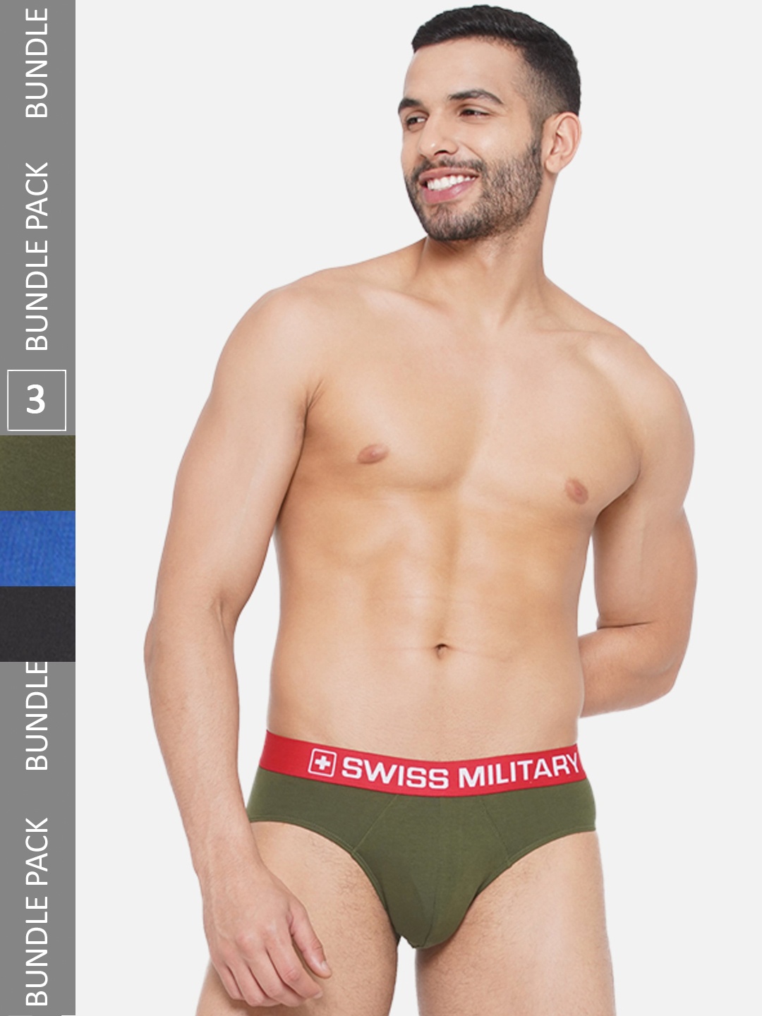 

SWISS MILITARY Men Pack Of 3 Printed Cotton Basic Briefs, Blue