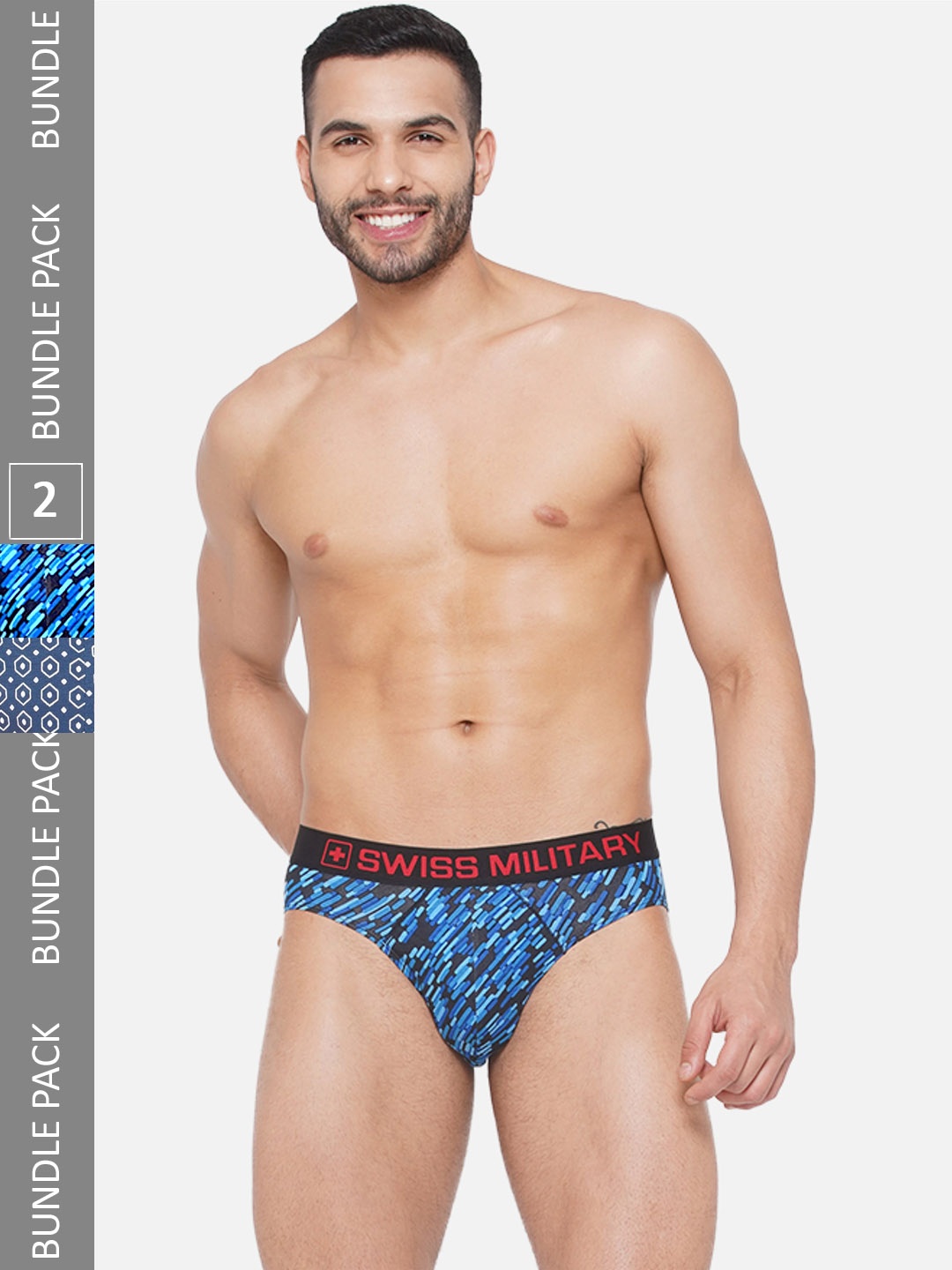 

SWISS MILITARY Men Pack Of 2 Printed Mid-Rise Basic Briefs SMINW21004_P1_P3_S, Blue