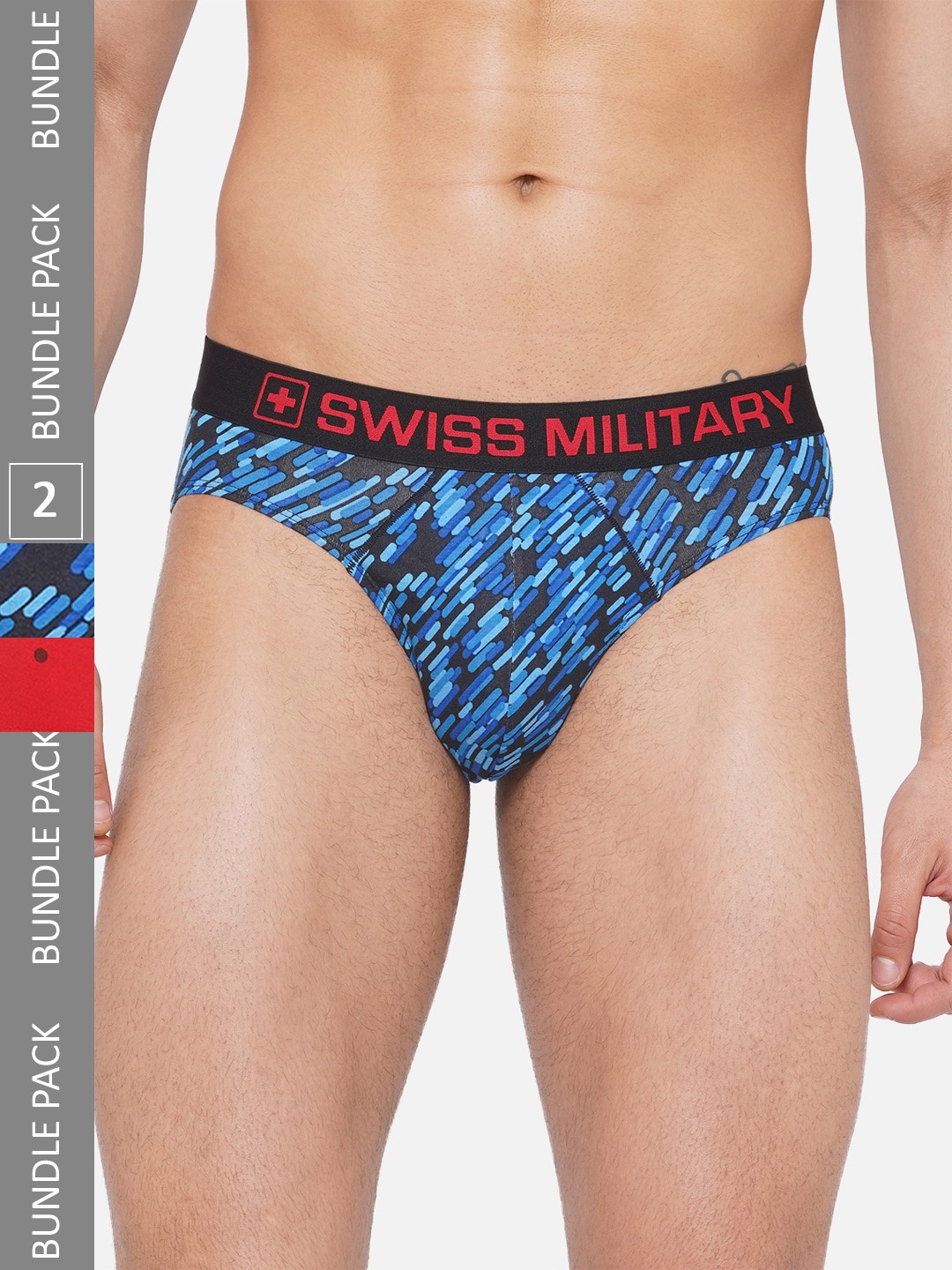 

SWISS MILITARY Men Pack Of 2 Printed Cotton Briefs, Red