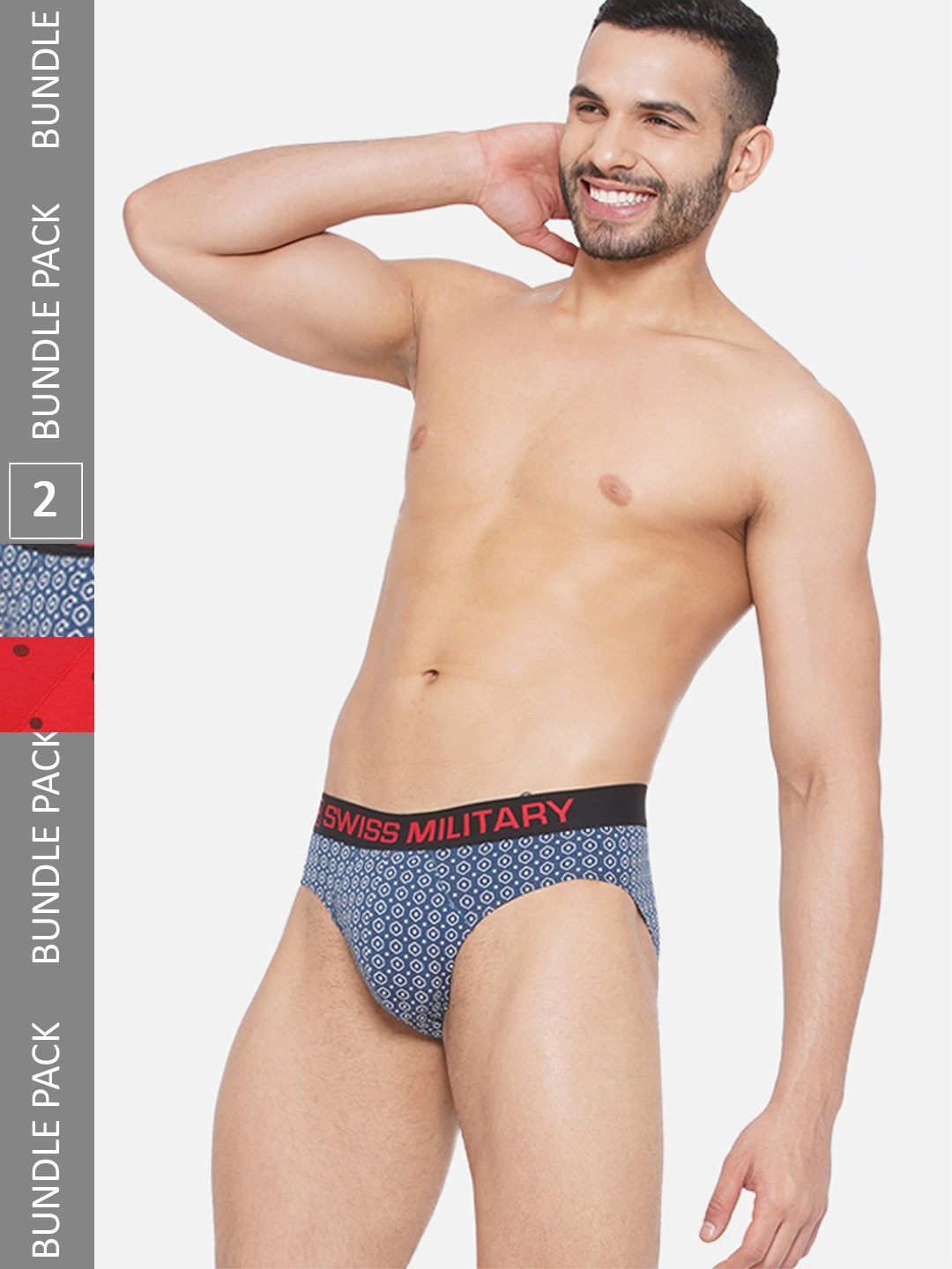 

SWISS MILITARY Men Pack Of 2 Printed Basic Briefs SMINW21004_P1_P2_S, Blue