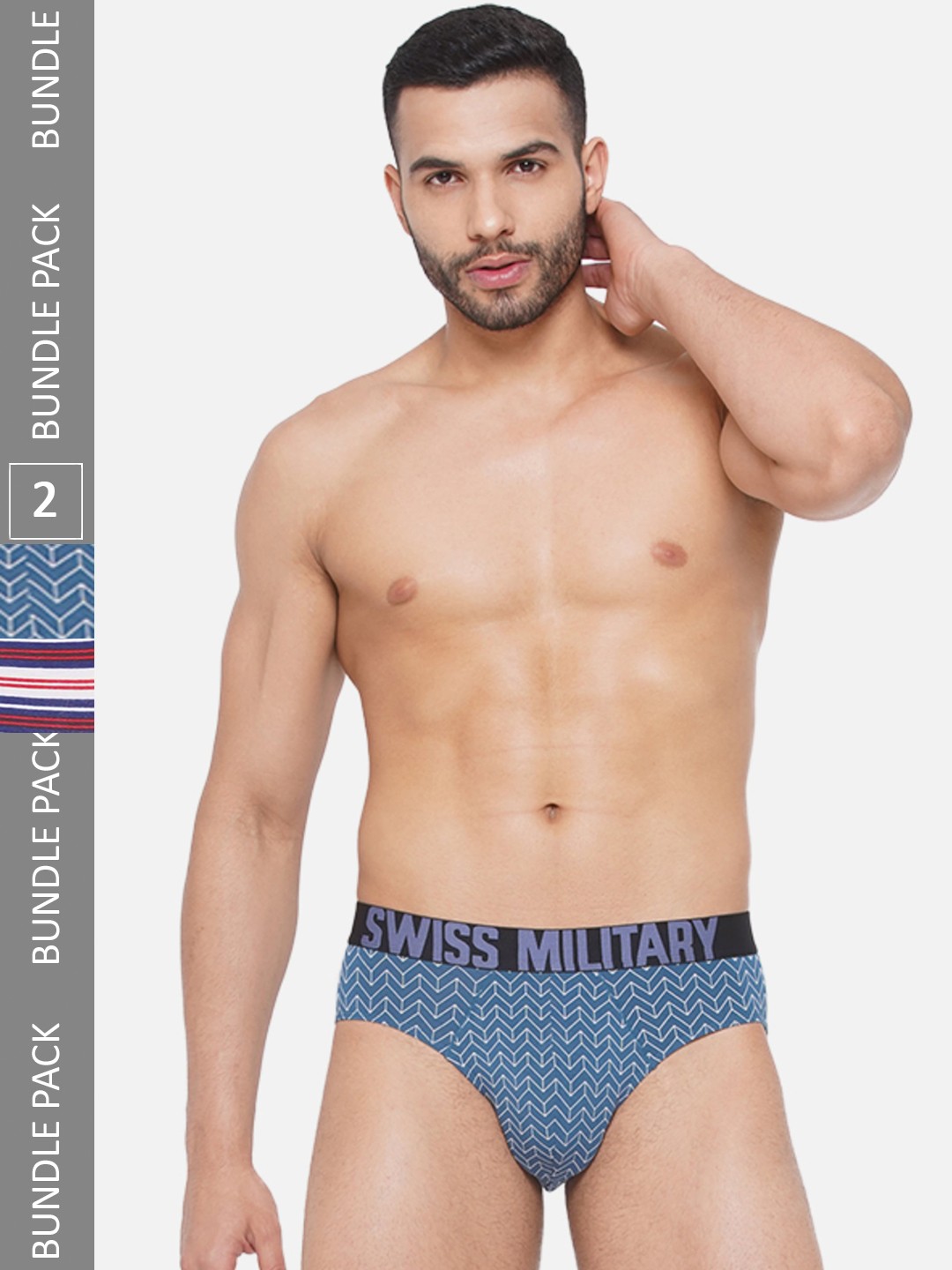 

SWISS MILITARY Men Pack Of 2 Abstract Printed Basic Briefs, Blue