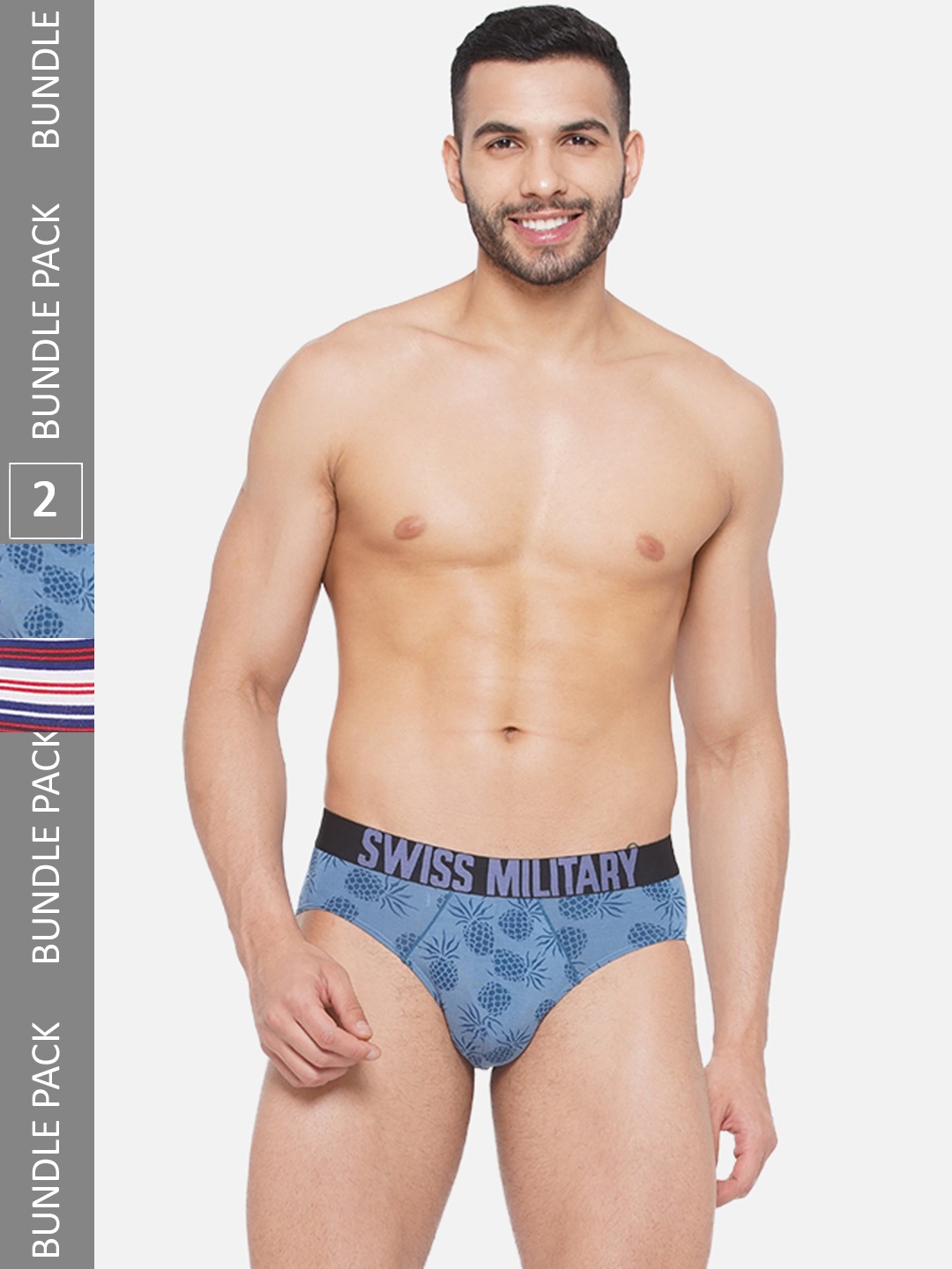 

SWISS MILITARY Men Pack Of 2 Printed Basic Briefs, Blue