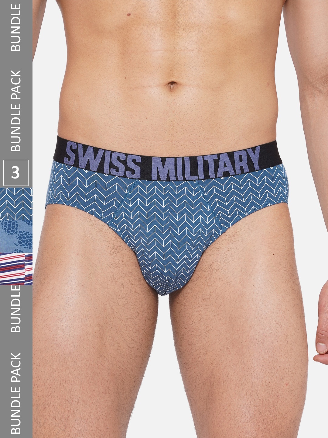 

SWISS MILITARY Men Pack of 3 Printed Briefs SMINW21010_P1_P2_P3_S, Blue