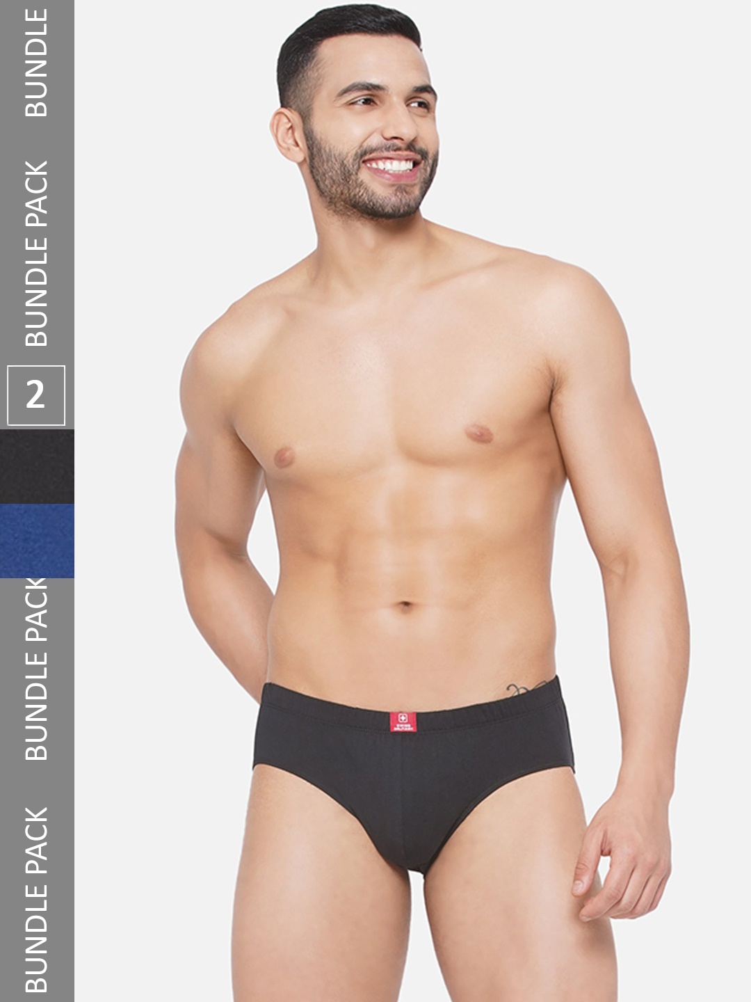 

SWISS MILITARY Men Pack Of 2 Mid-Rise Cotton Basic Briefs, Black