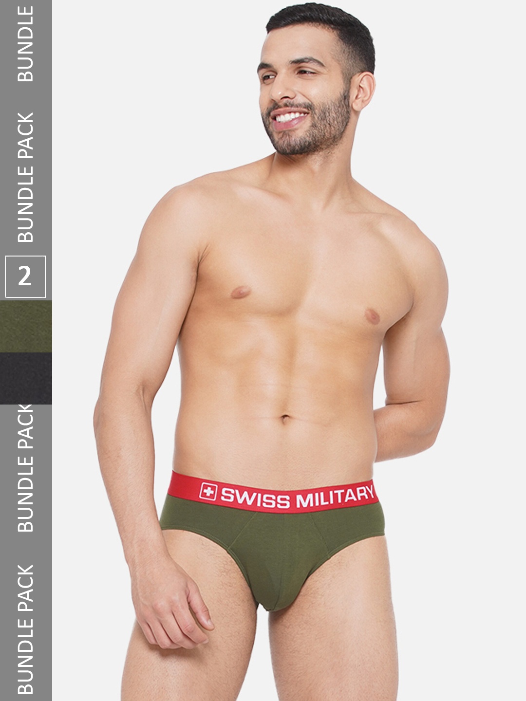 

SWISS MILITARY Men Pack Of 2 Mid-Rise Cotton Basic Briefs, Green
