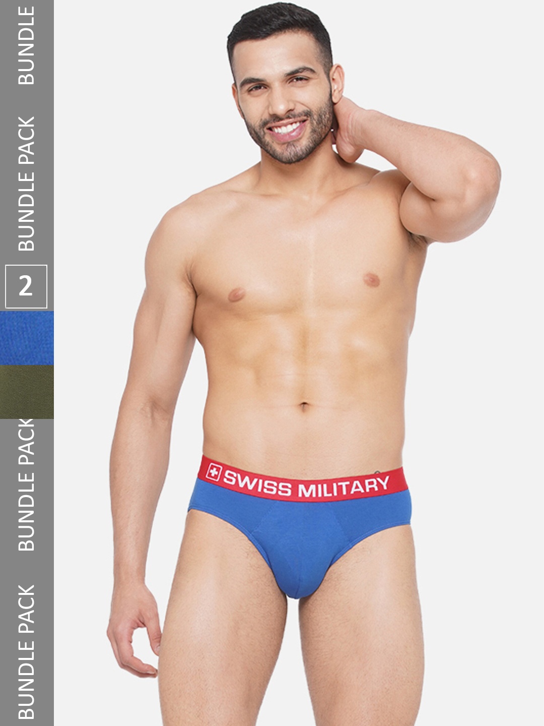 

SWISS MILITARY Men Pack Of 2 Mid-Rise Cotton Basic Briefs, Blue