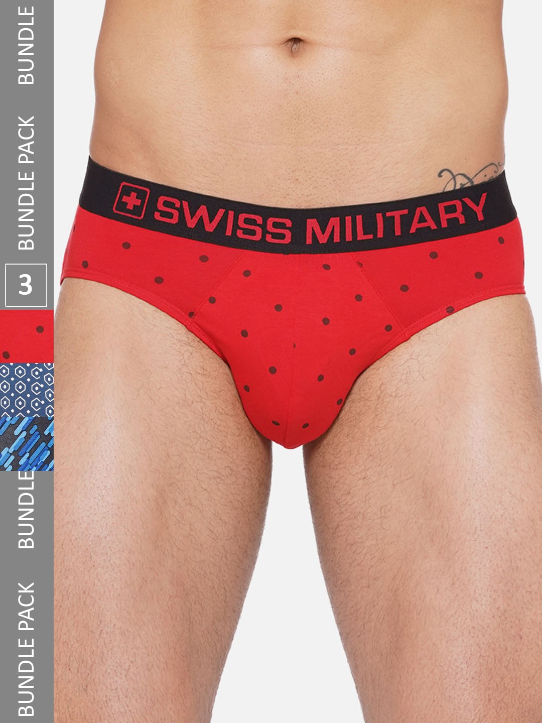 

SWISS MILITARY Men Pack Of 3 Printed Briefs SMINW21004_P1_P2_P3_S, Red