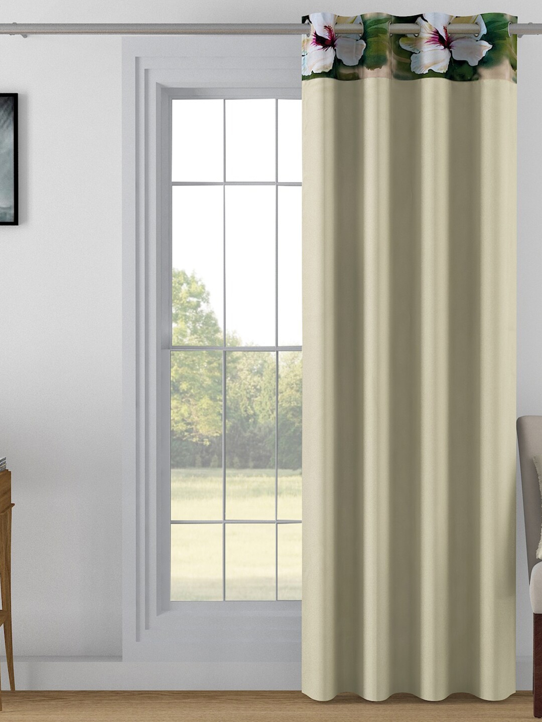 

SWAYAM Beige & Green Room Darkening Door Curtain