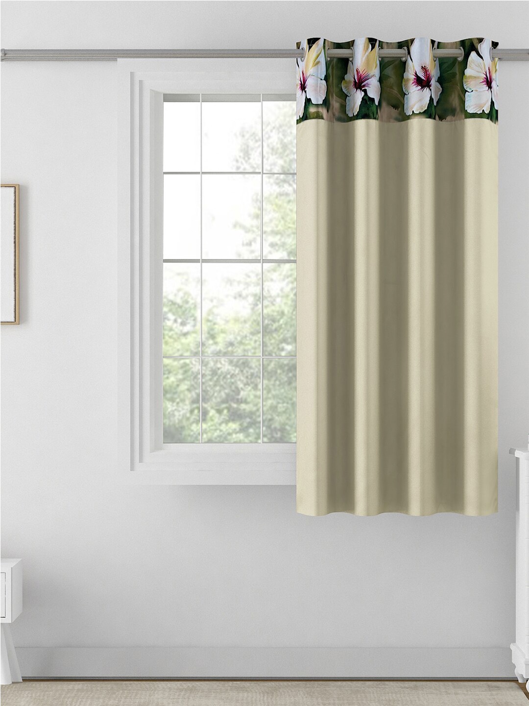 

SWAYAM Beige & Green Room Darkening Window Curtain