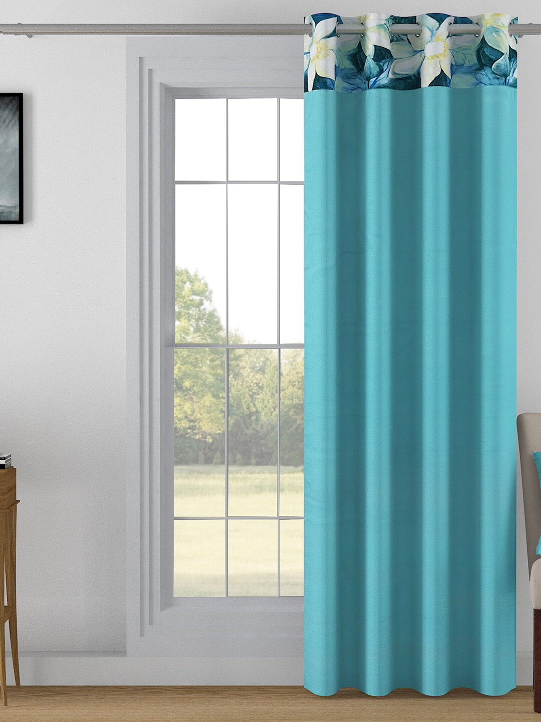 

SWAYAM Turquoise Blue & White Room Darkening Door Curtain