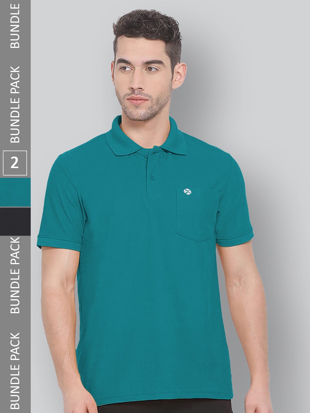 

LUX NITRO Pack Of 2 Polo Collar Anti Odour Casual T-shirts, Teal