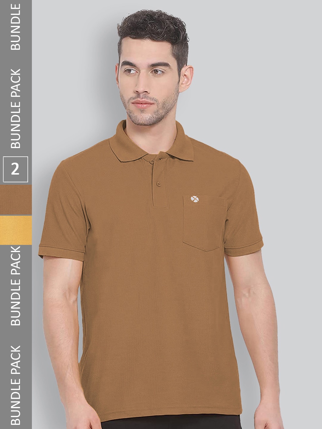 

LUX NITRO Pack of 2 Polo Collar Anti Odour T-shirts, Brown