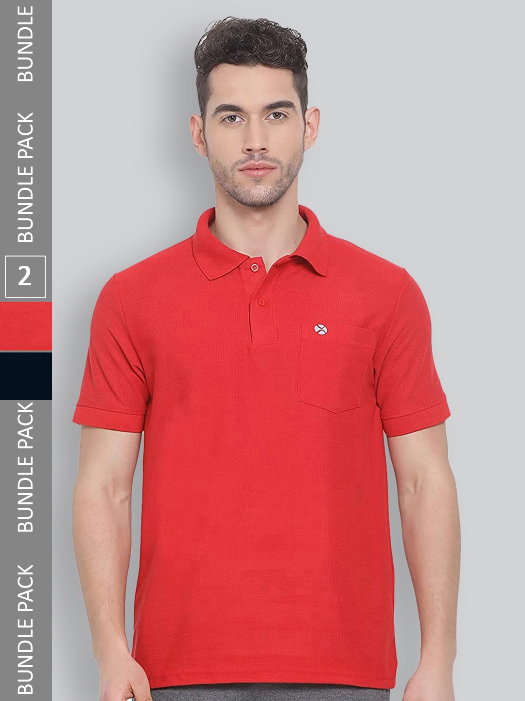 

LUX NITRO Pack Of 2 Polo Collar Anti Odour Pockets T-shirt, Red