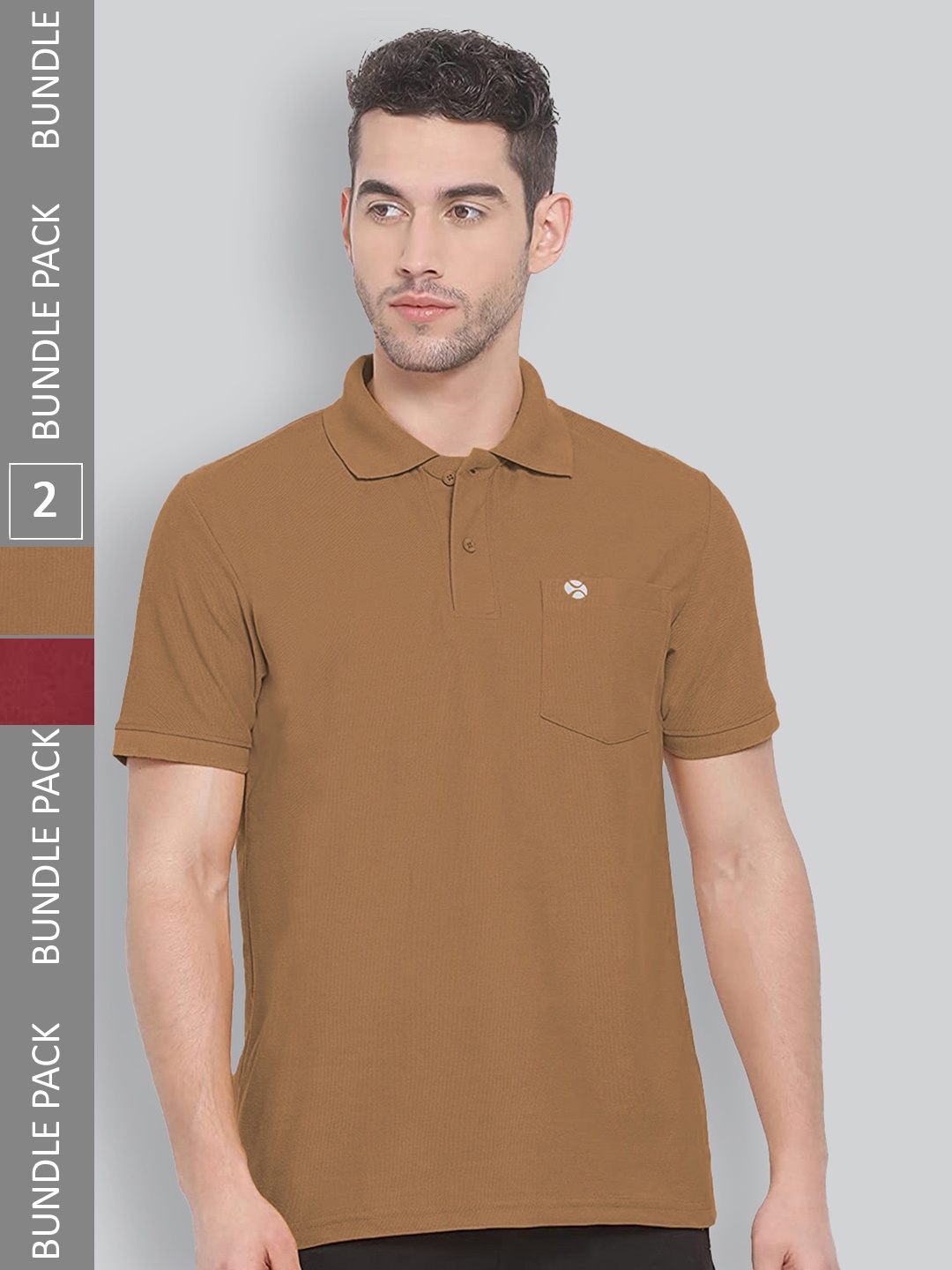 

LUX NITRO Pack of 2 Polo Collar Anti Odour T-shirts, Brown