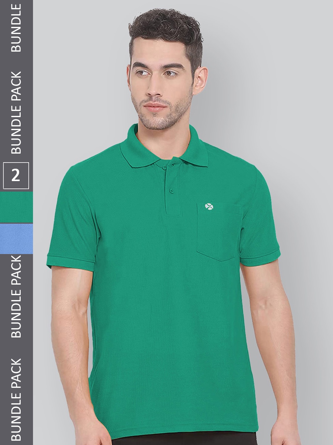 

LUX NITRO Pack Of 2 Polo Collar Anti Odour Casual Cotton Blend T-shirts, Green