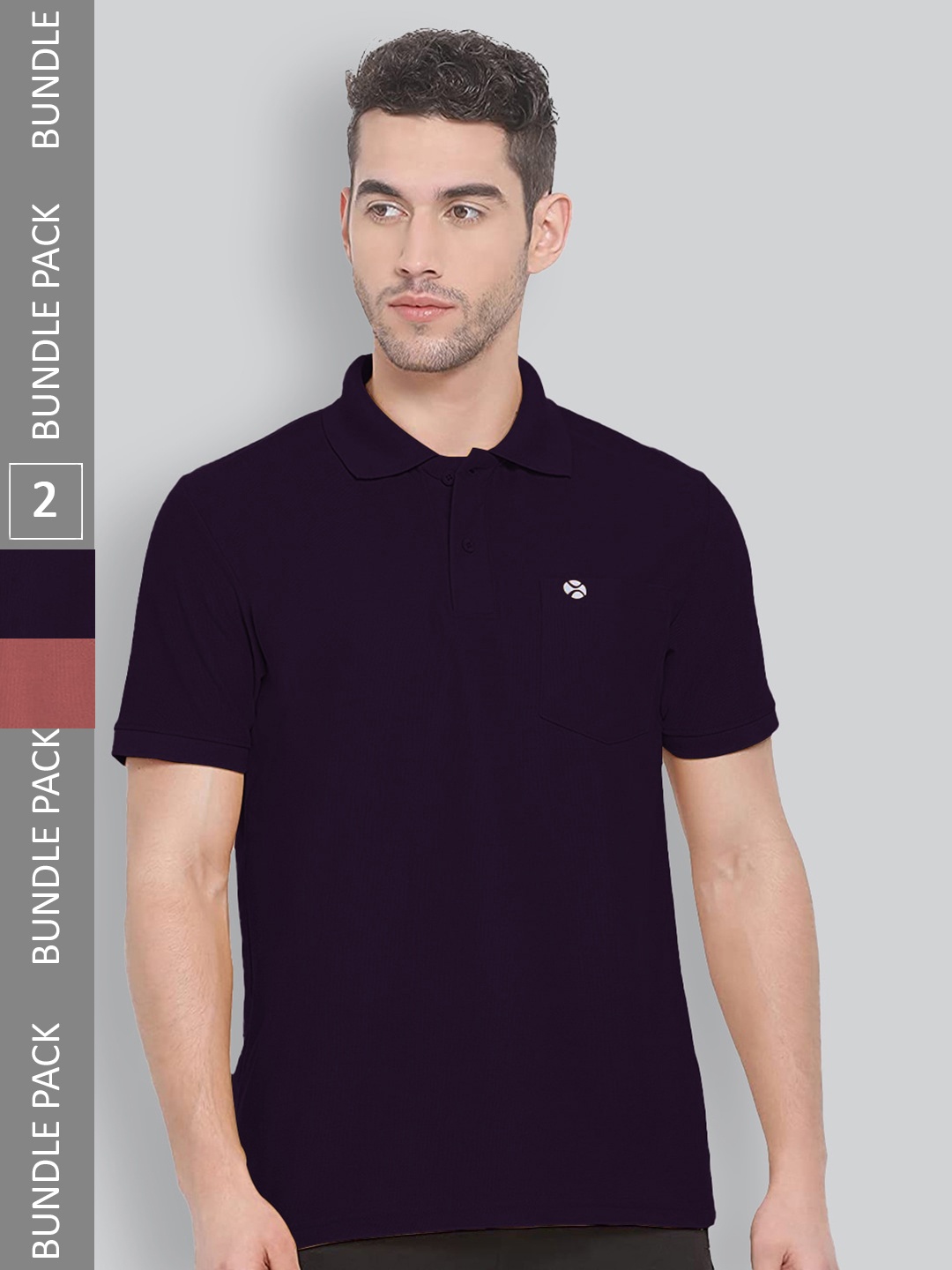 

LUX NITRO Pack of 2 Polo Collar Anti Odour Cotton Blend T-shirts, Purple