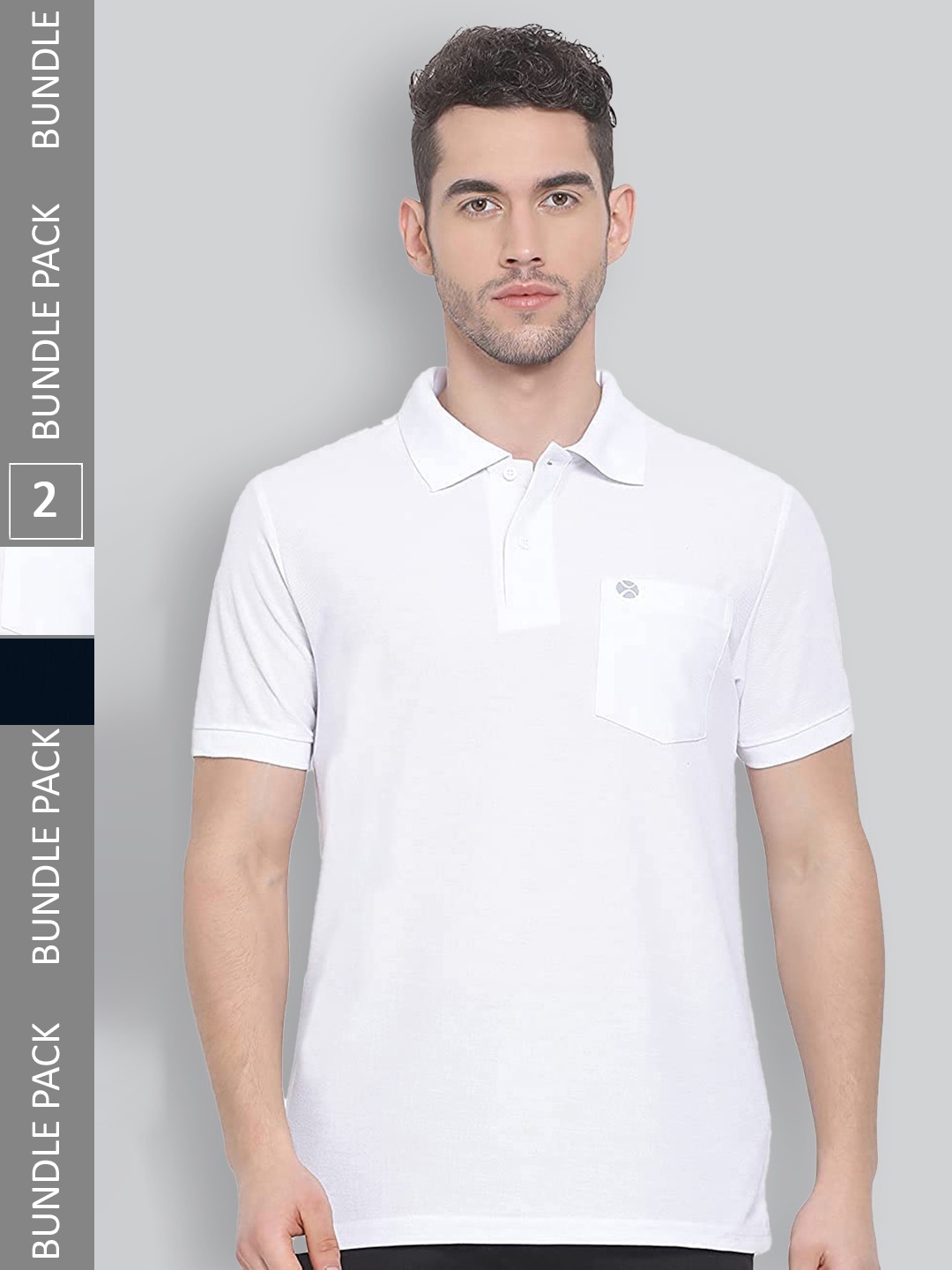 

LUX NITRO Pack of 2 Polo Collar Anti Odour T-shirts, White