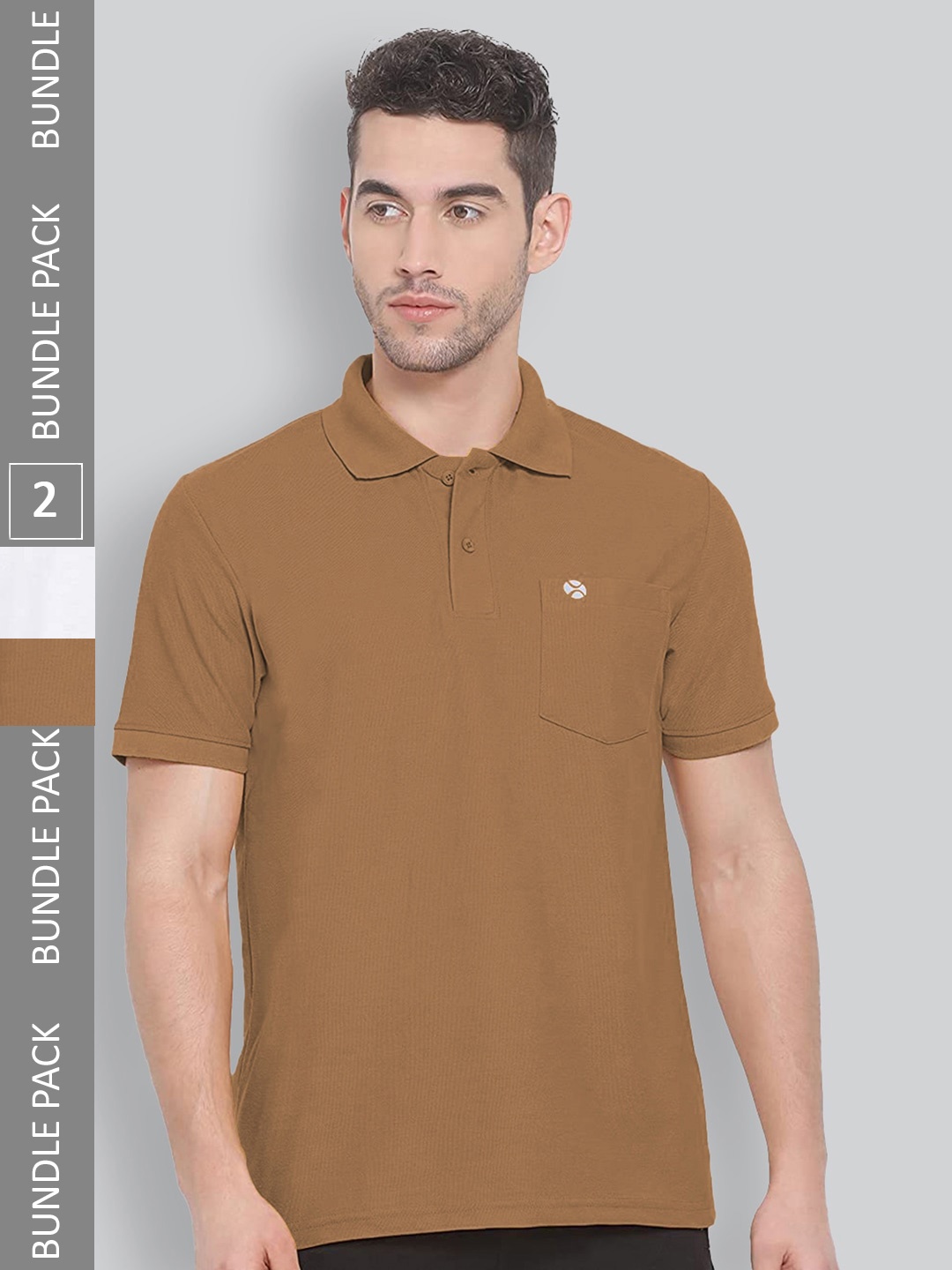

LUX NITRO Pack of 2 Polo Collar Anti Odour T-shirts, Brown