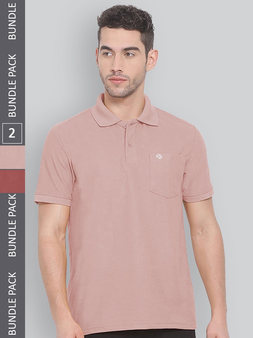 LUX NITRO Pack Of 2 Anti Odour Polo Collar T-Shirt, Beige